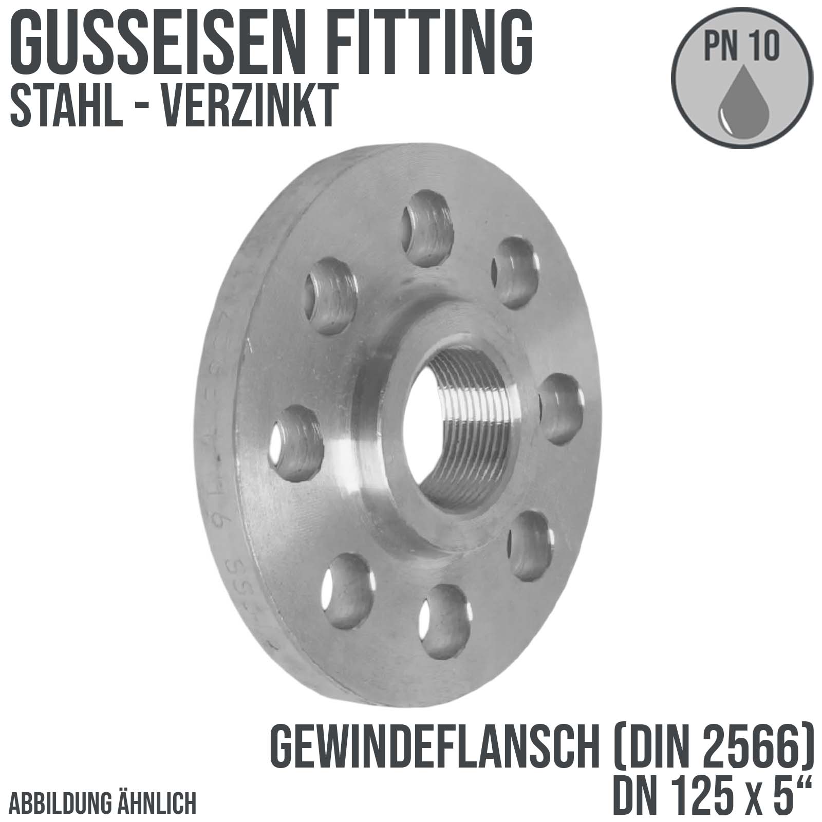 DN 125 x 5" Gusseisen Fitting Gewindeflansch verzinkt Innengewinde DIN 2566 - PN 10 bar