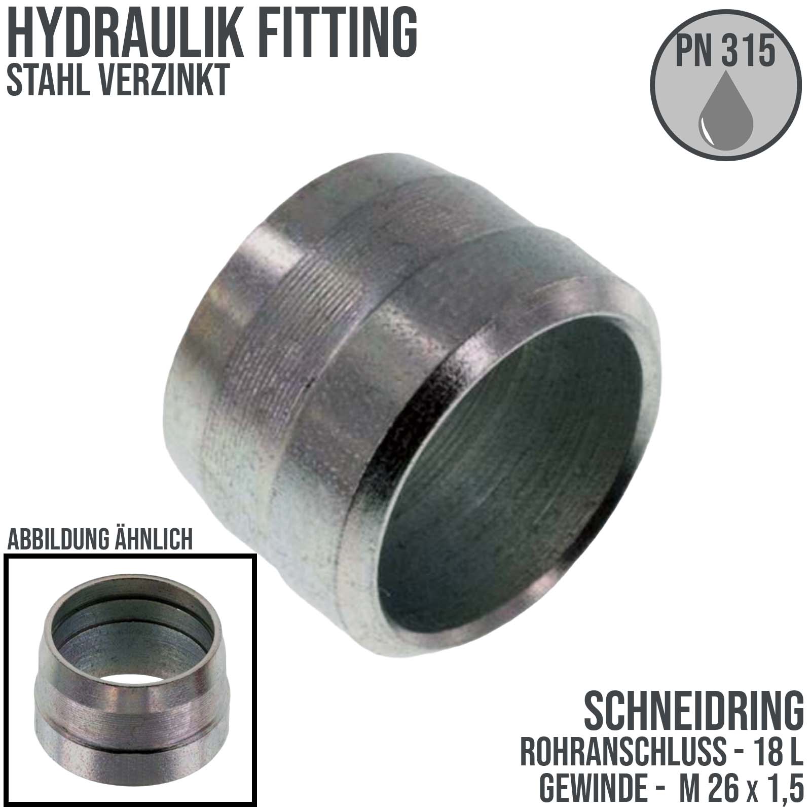 Hydraulik Verschraubung Schneidring 18 L (M 26 x1,5) Stahl verzinkt