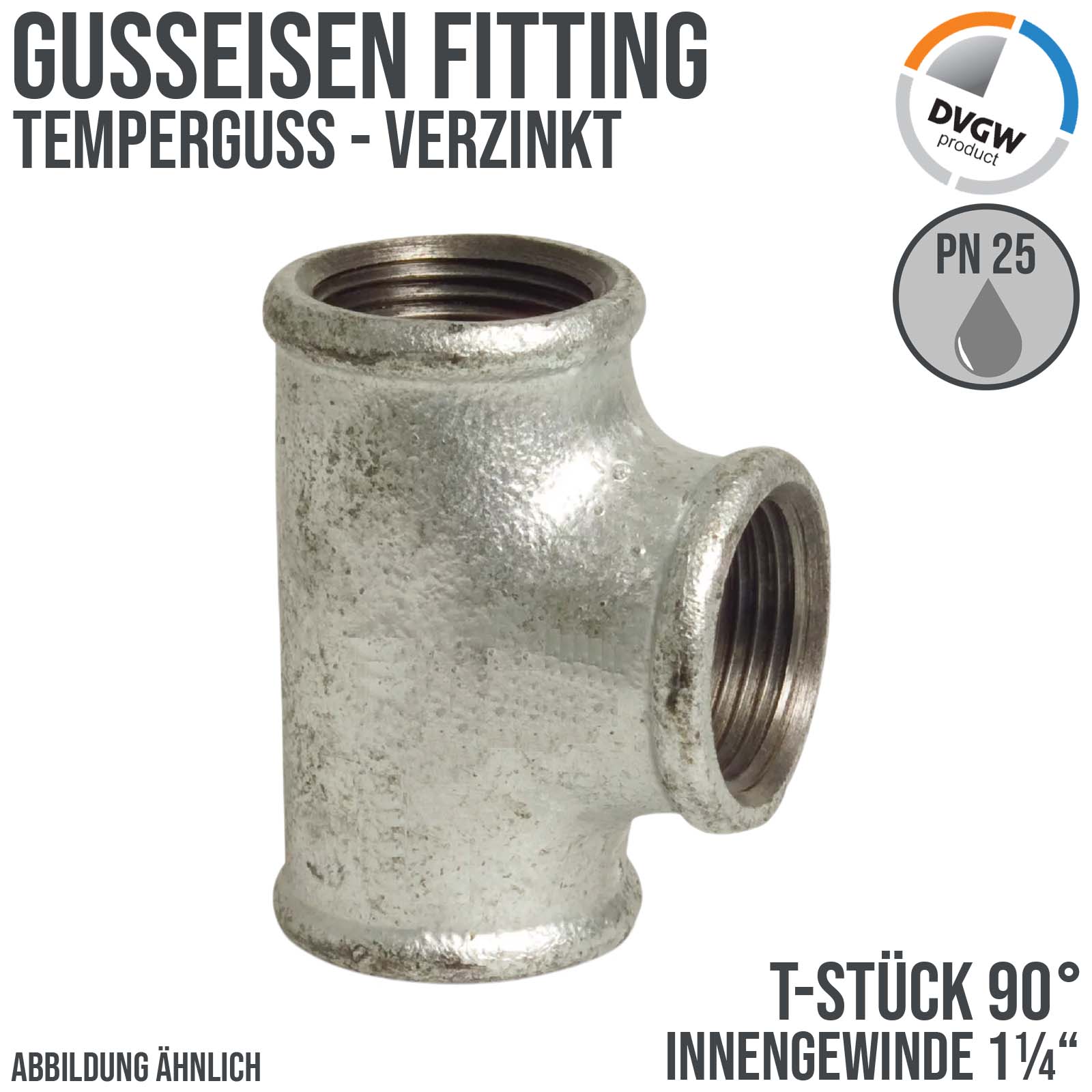 1 1/4" Gusseisen Temperguss Fitting T-Stück 90° Innengewinde IG DVGW PN 25 bar