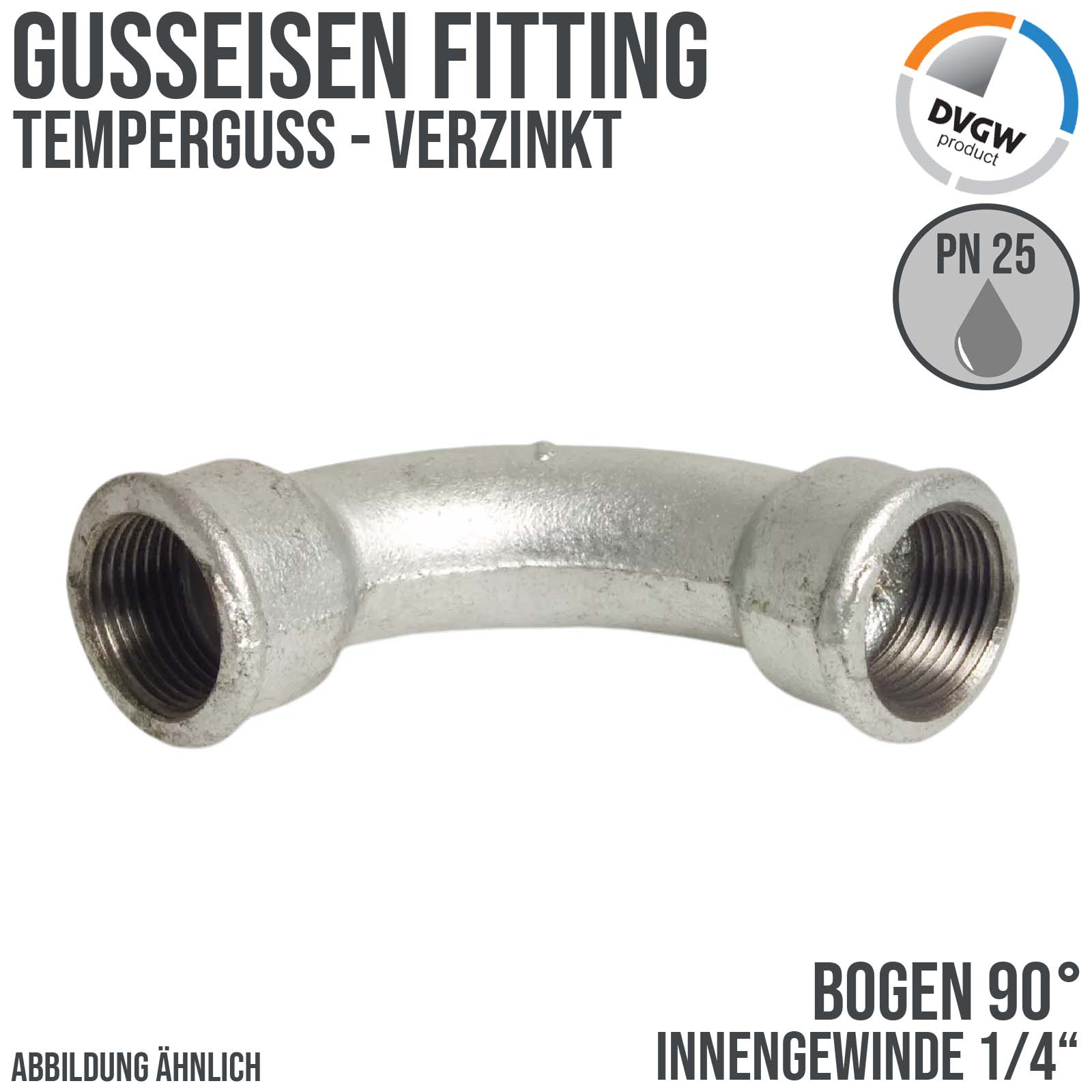 1/4" Gusseisen Temperguss Fitting Bogen 90° Innengewinde IG DVGW PN 25 bar