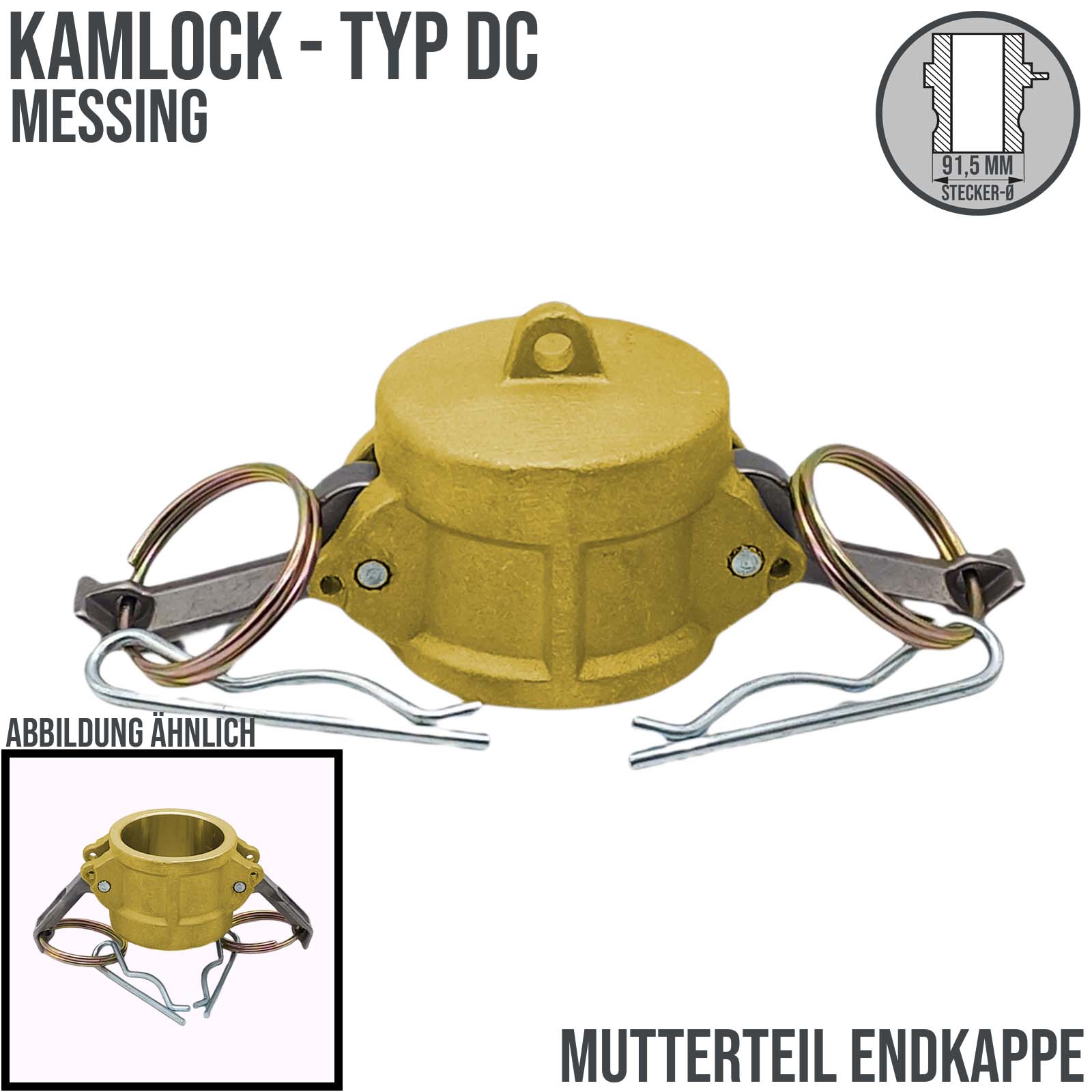 Kamlock Typ DC - End Kappe Messing Stopfen Verschluss 91,5 mm 3" Zoll DN75 DN80 - PN 8,5 bar