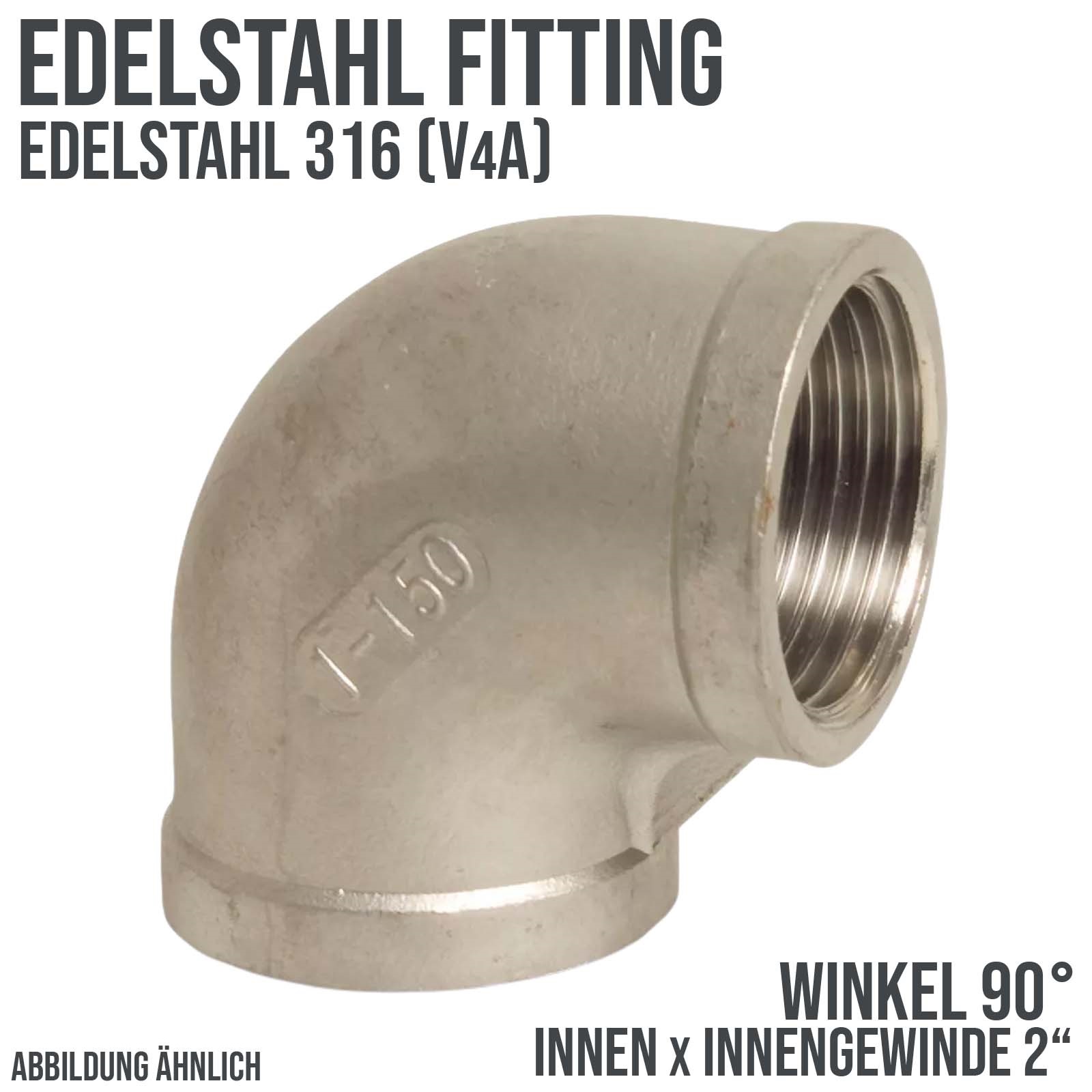 2" Edelstahl Fitting V4A AISI 316 Winkel 90° Innengewinde IG - PN 16 bar