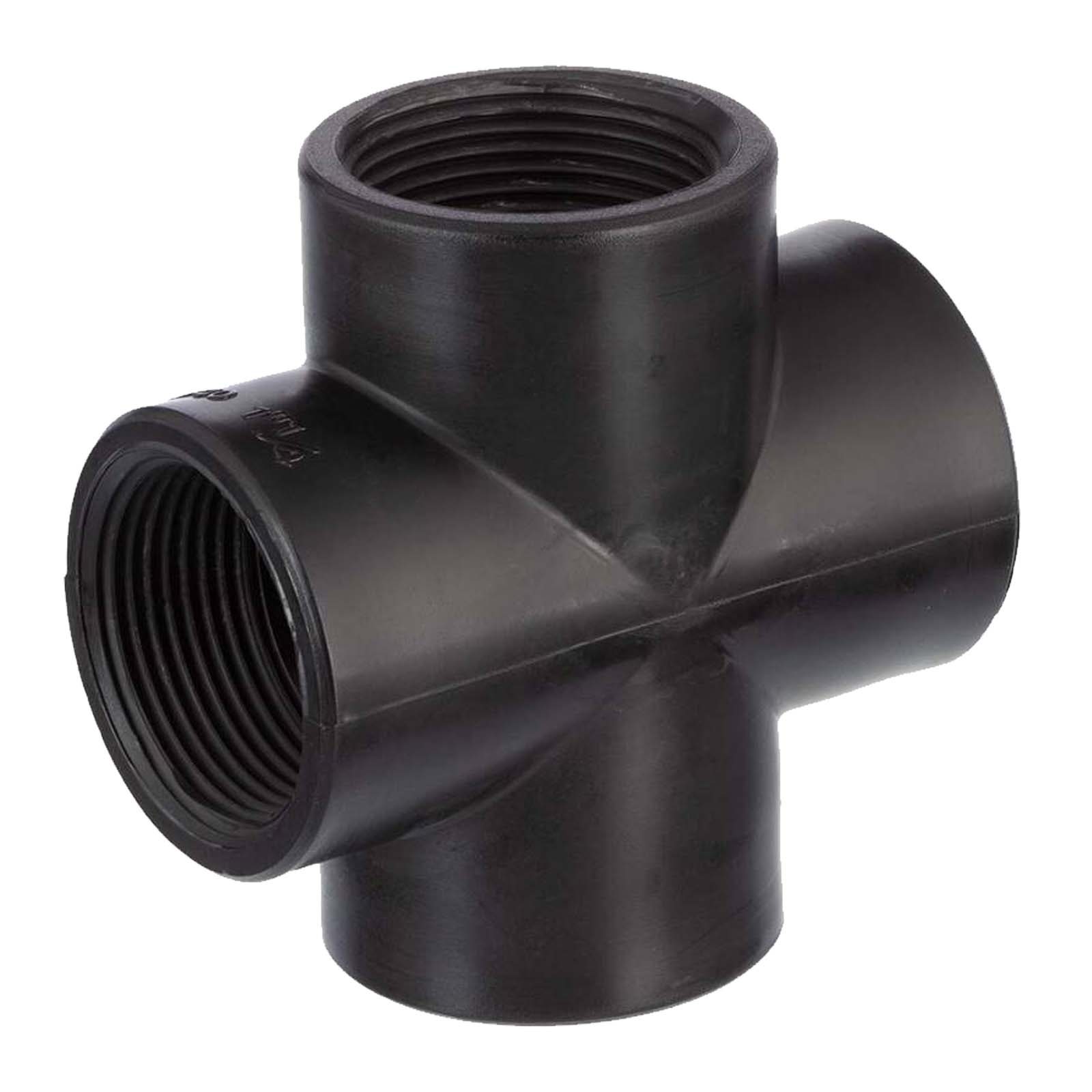 1 1/2 " PP Gewinde Fitting Kreuz schwarz Innen x Innengewinde IG Polypropylen - PN 10 bar