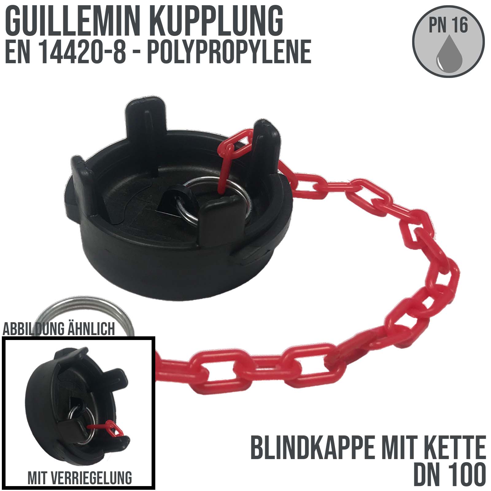 DN 100 Guillemin Kupplung Blind Kappe Verschluss Verriegelung mit Kette Polypropylene (PP) - PN 16 bar