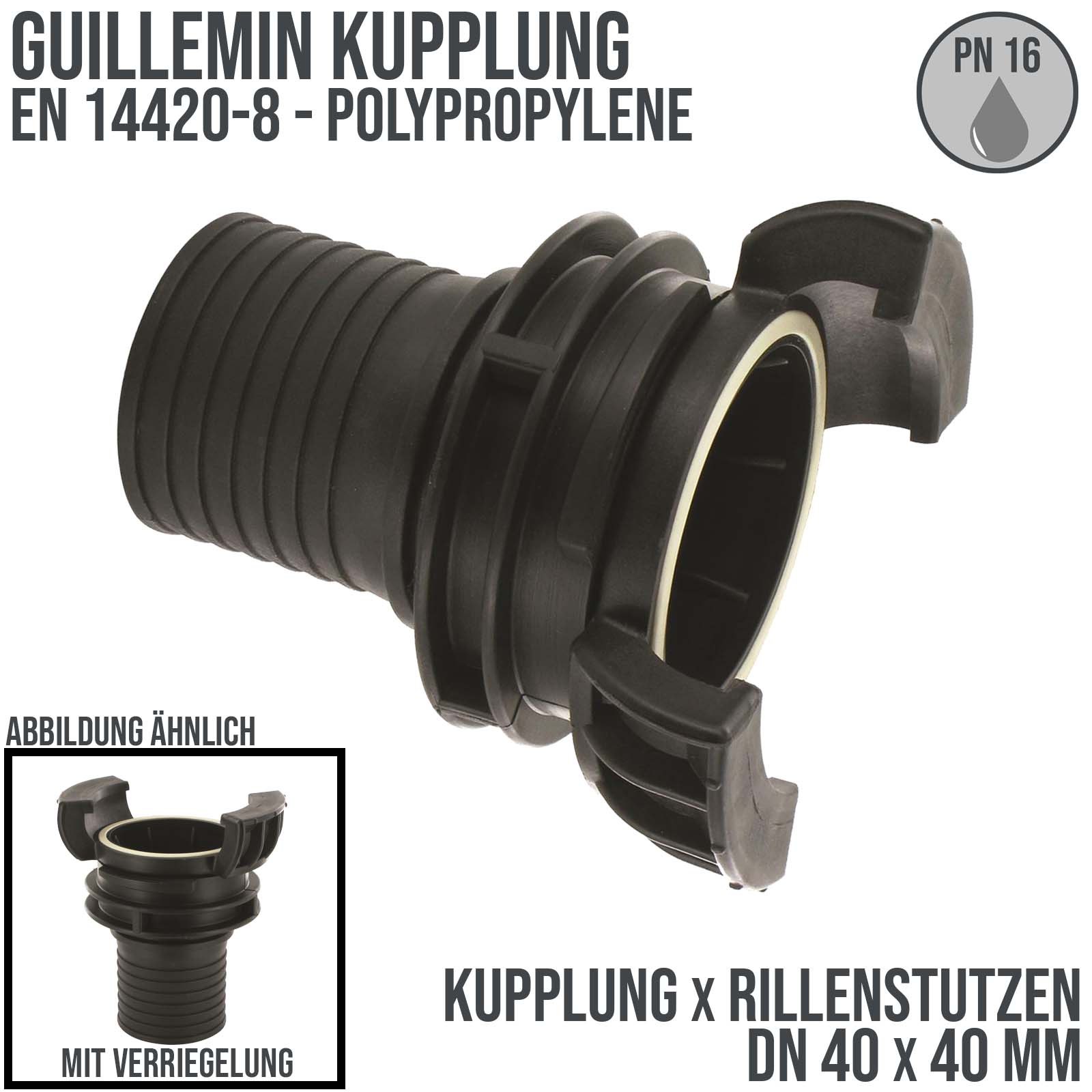 DN 40 Guillemin Kupplung Verriegelung Rillen Stutzen Tülle 40 mm Polypropylene (PP) - PN 16 bar