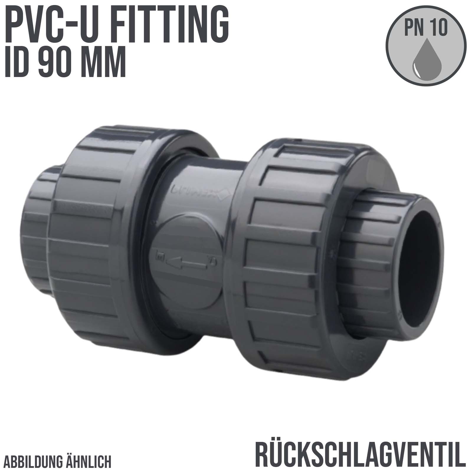 90 mm PVC Rückschlag Ventil federbelastet Klebe Muffe grau - PN 10 bar