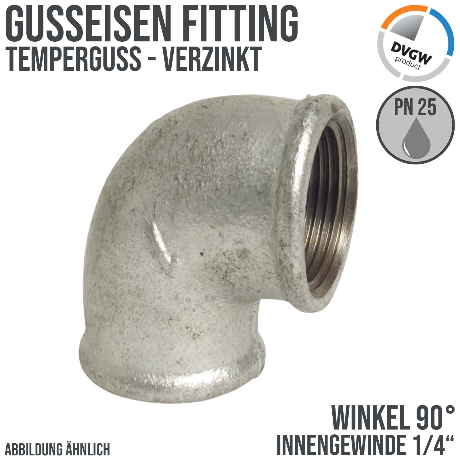 1/4" Gusseisen Temperguss Fitting Winkel 90° Innengewinde IG DVGW PN 25 bar