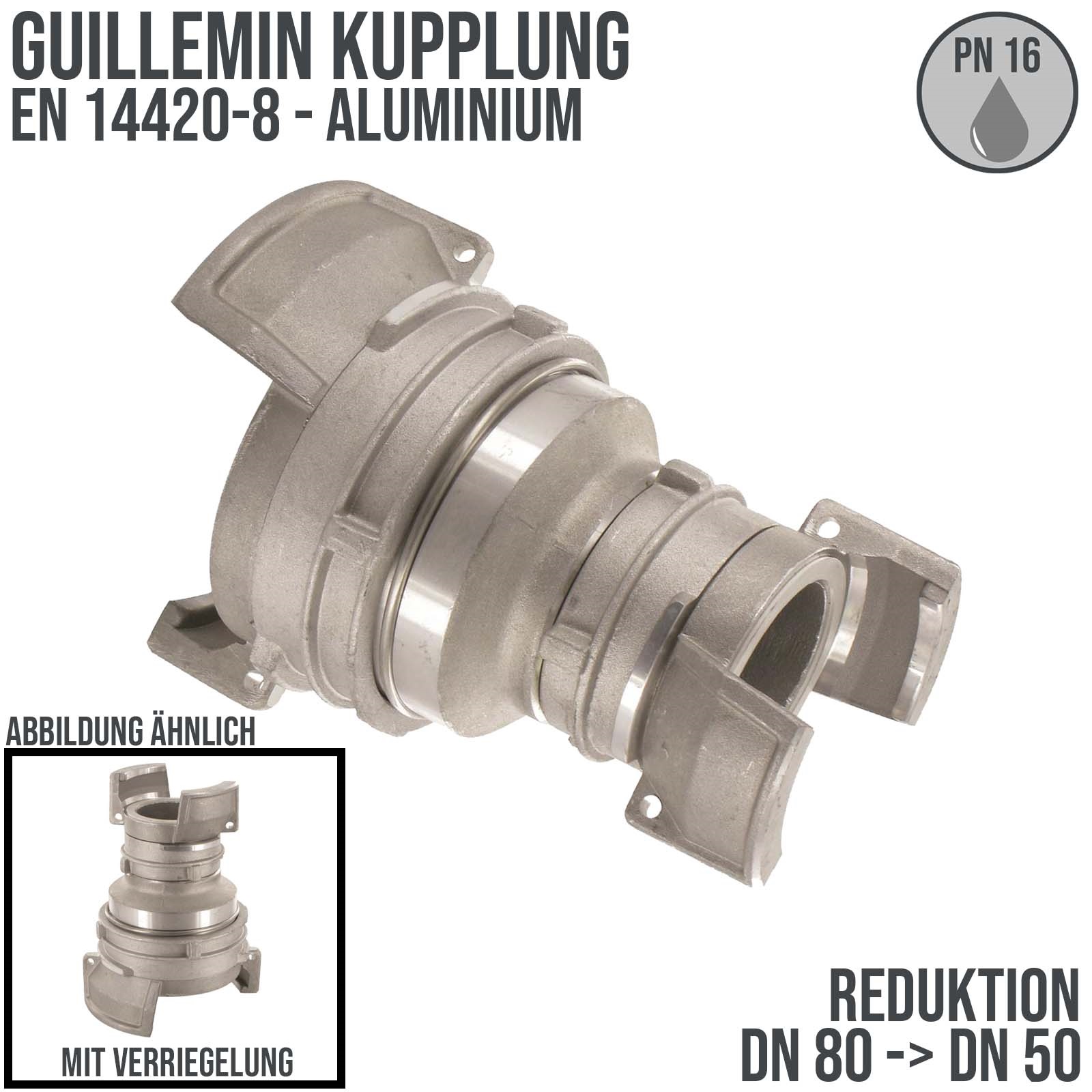 DN 80 -> DN 50 Guillemin Kupplung Reduktion Reduzierer Übergangsstück Verriegelung Aluminium - PN 16 bar