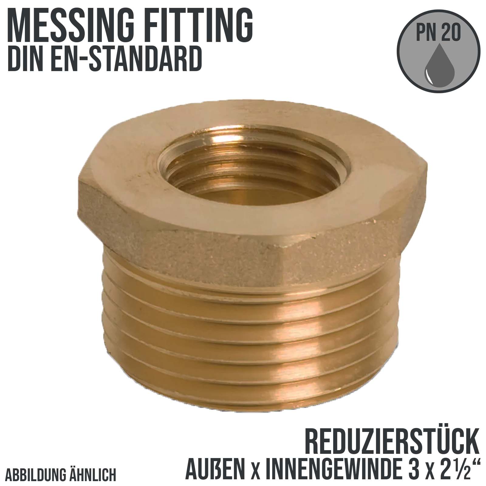 3" x 2 1/2" Reduzierstück Außen x Innengewinde AG x IG Messing Fittings PN 20 bar