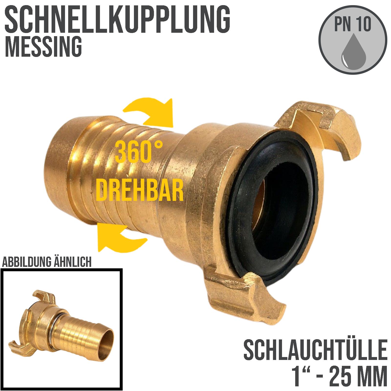 1" 25 mm  Messing Schlauch Schnell Kupplung Tülle drehbar (GEKA kompatibel) - PN 10 bar