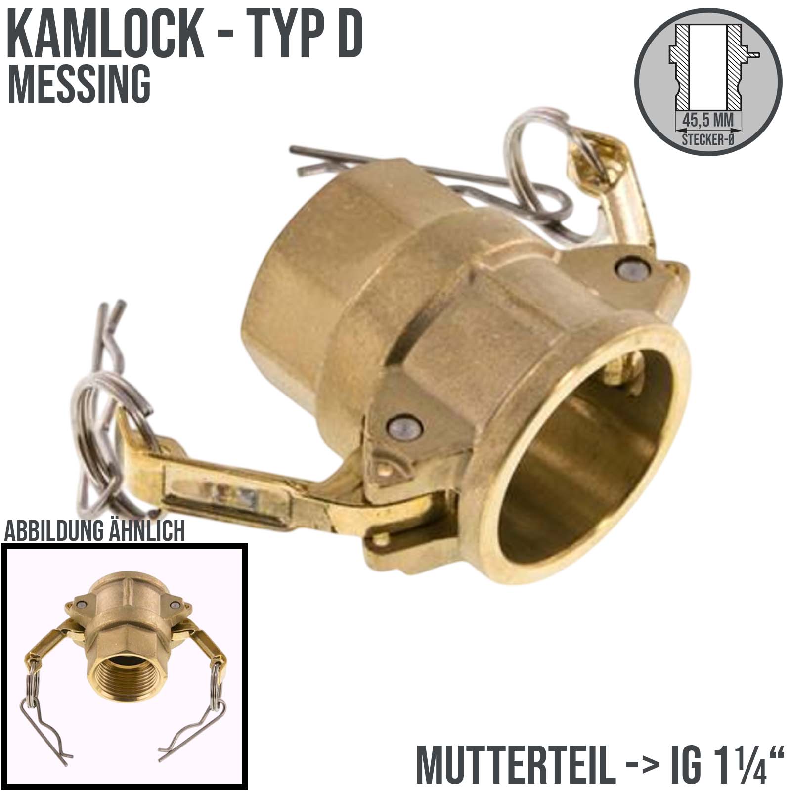 Kamlock Typ D - Mutterteil Messing MS mit Innengewinde (IG) für Stecker 45,5 mm - 1 1/4" Zoll DN32 - PN 17 bar