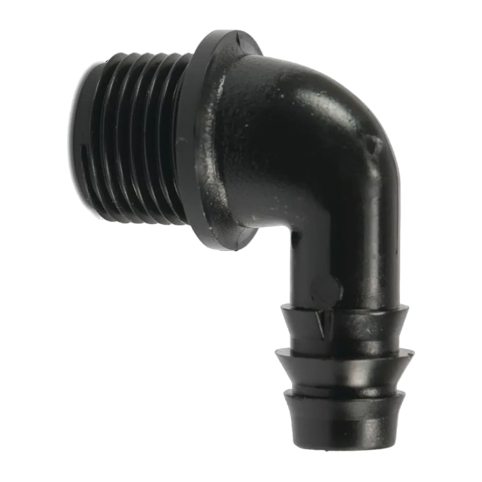 20 mm x 3/4" POM Winkel 90° Schlauch Verbinder Stutzen Tülle Außen Gewinde AG Tropf Fitting schwarz PN 6 bar