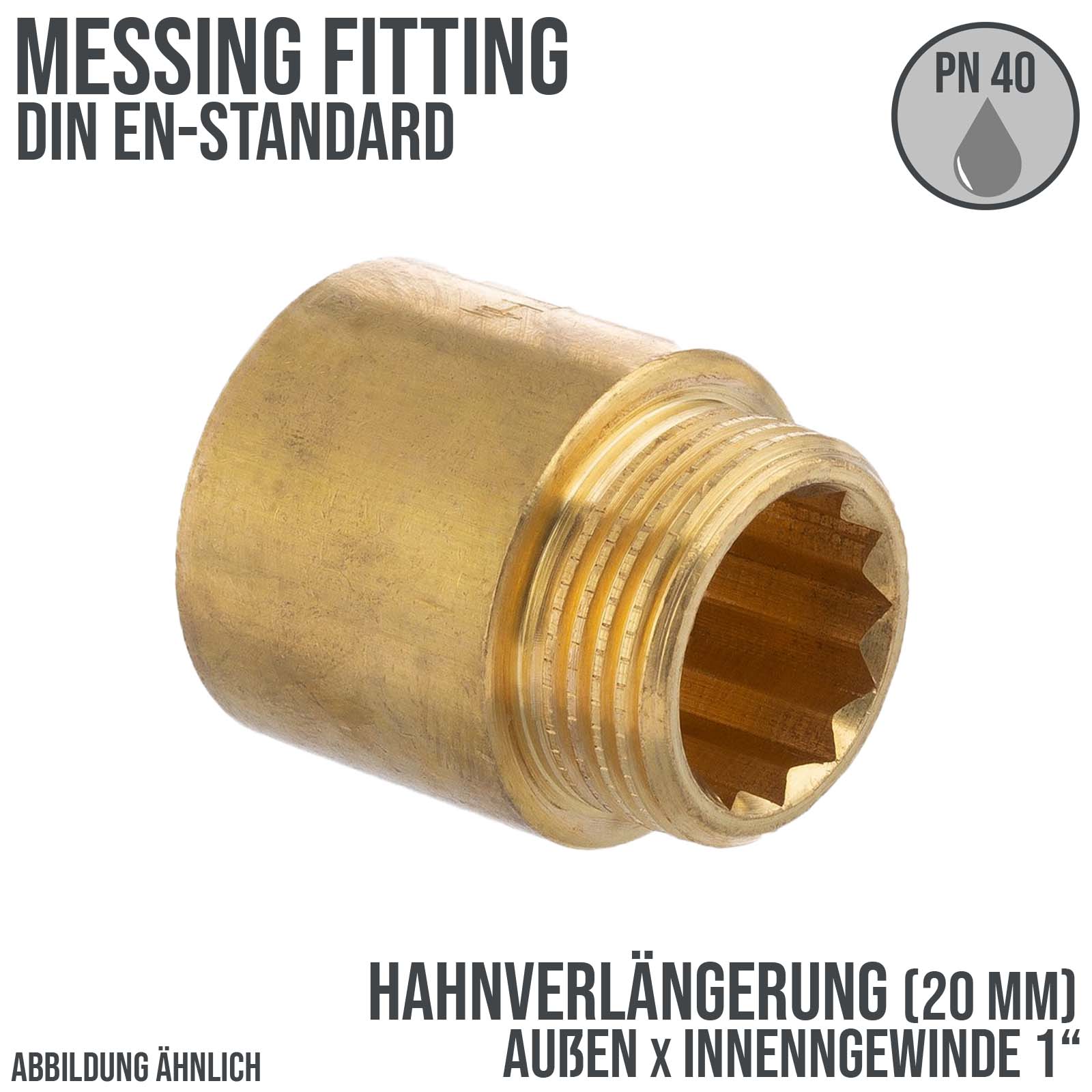1" Hahnverlängerung 20 mm Außen x Innengewinde AG x IG Messing Fittings PN 40 bar