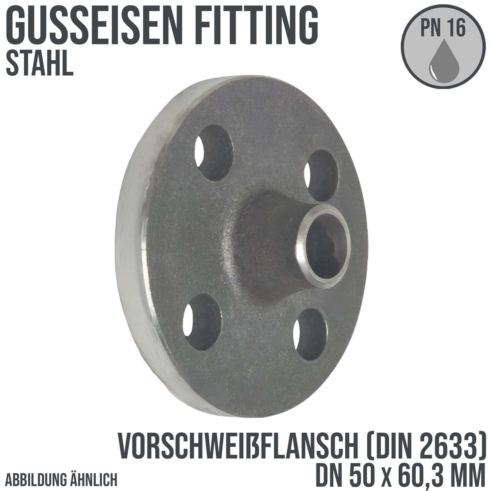 DN 50 x 60,3 mm Gusseisen Stahl Fitting Flansch x Stumpfschweißung DIN 2633 - PN 16 bar