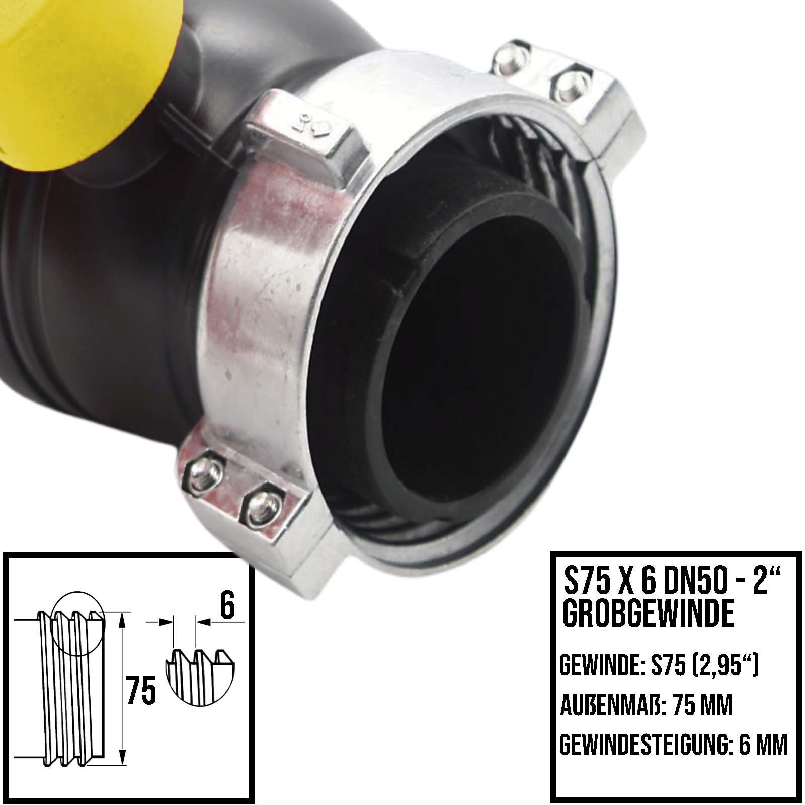IBC S75 x 6 -> DN50 NPT Kugel Hahn gelb Auslass Fass Ventil Container Tank Zubehör EPDM-Dichtung