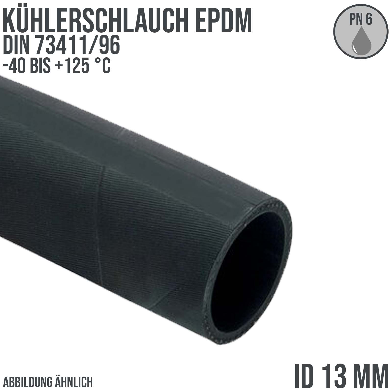 13 x 20 mm Kühler Heißwasser Druckluft Mittel Schlauch EPDM schwarz DIN 73411/96 - PN 6 bar - 40 m