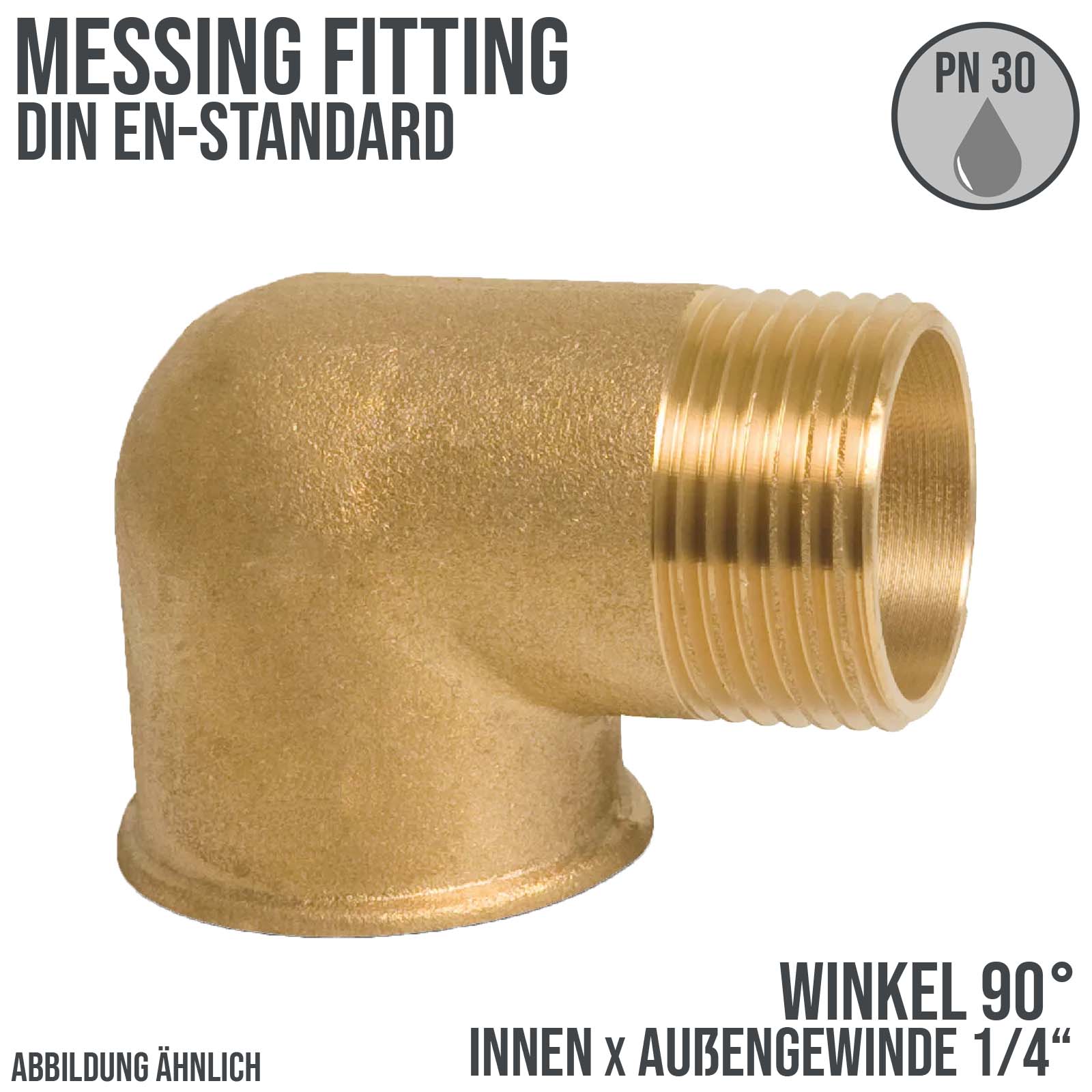 1/4" Winkel 90° Innen x Außengewinde IG x AG Messing Fittings PN 30 bar