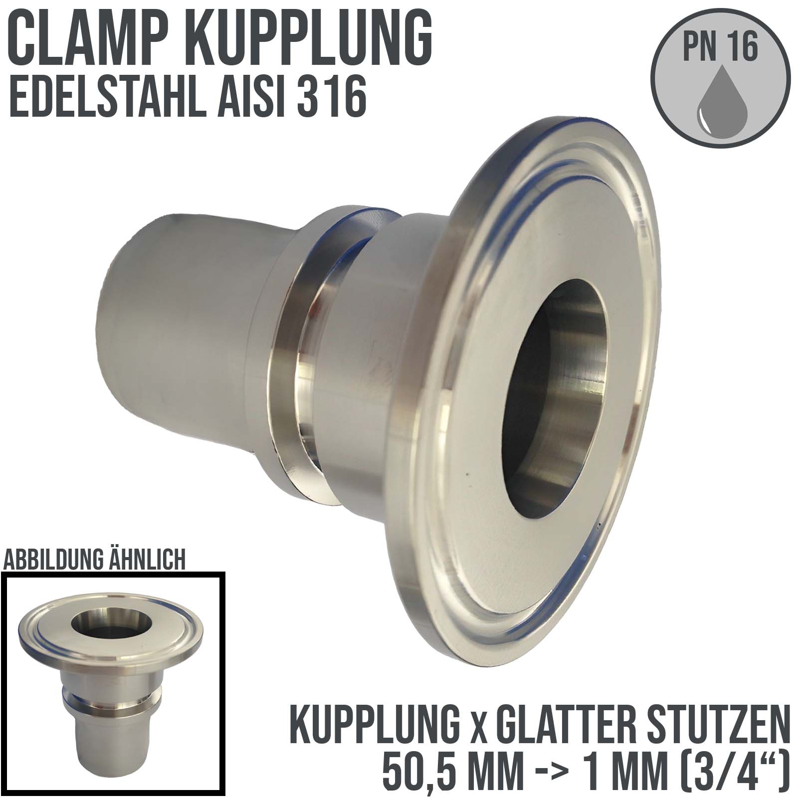 CLAMP Kupplung 50,5 mm Schlauch Stutzen Tülle glatt 25 mm 1" - PN 16 bar