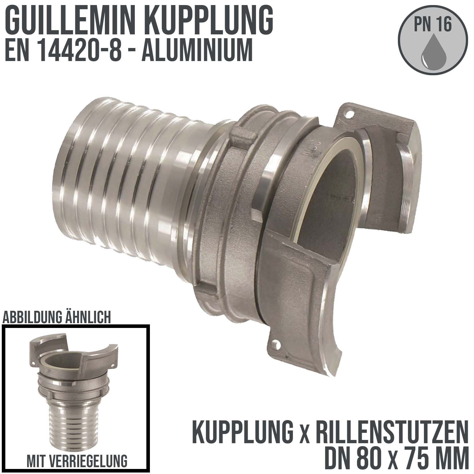 DN 80 Guillemin Kupplung Verriegelung Rillen Stutzen Tülle 75 mm Sicherungsbund Aluminium - PN 16 bar