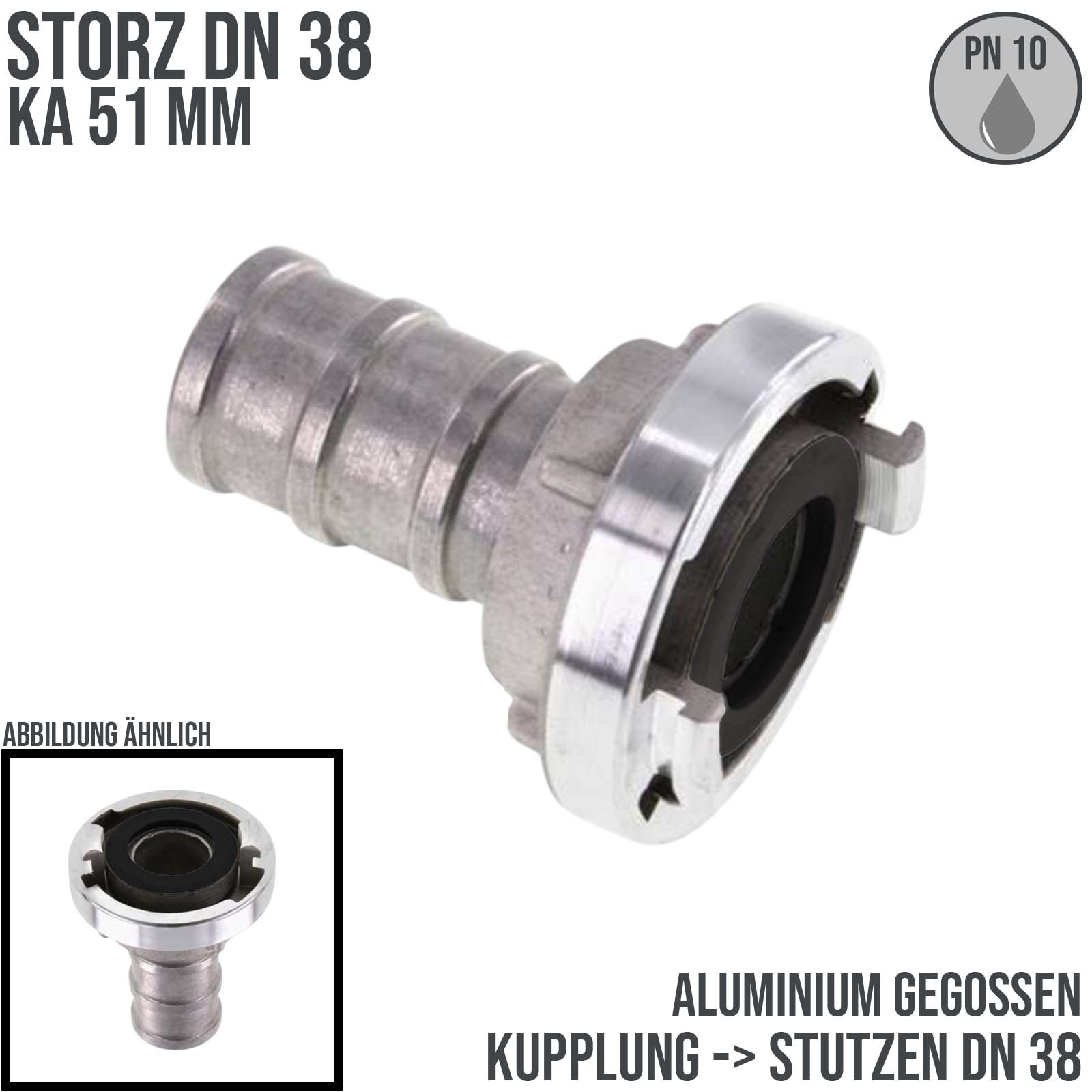 STORZ DN38 KA51 Saug Kupplung -> Stutzen Tülle DN38 KA51 Bau Feuerwehr Schlauch PN 10 bar