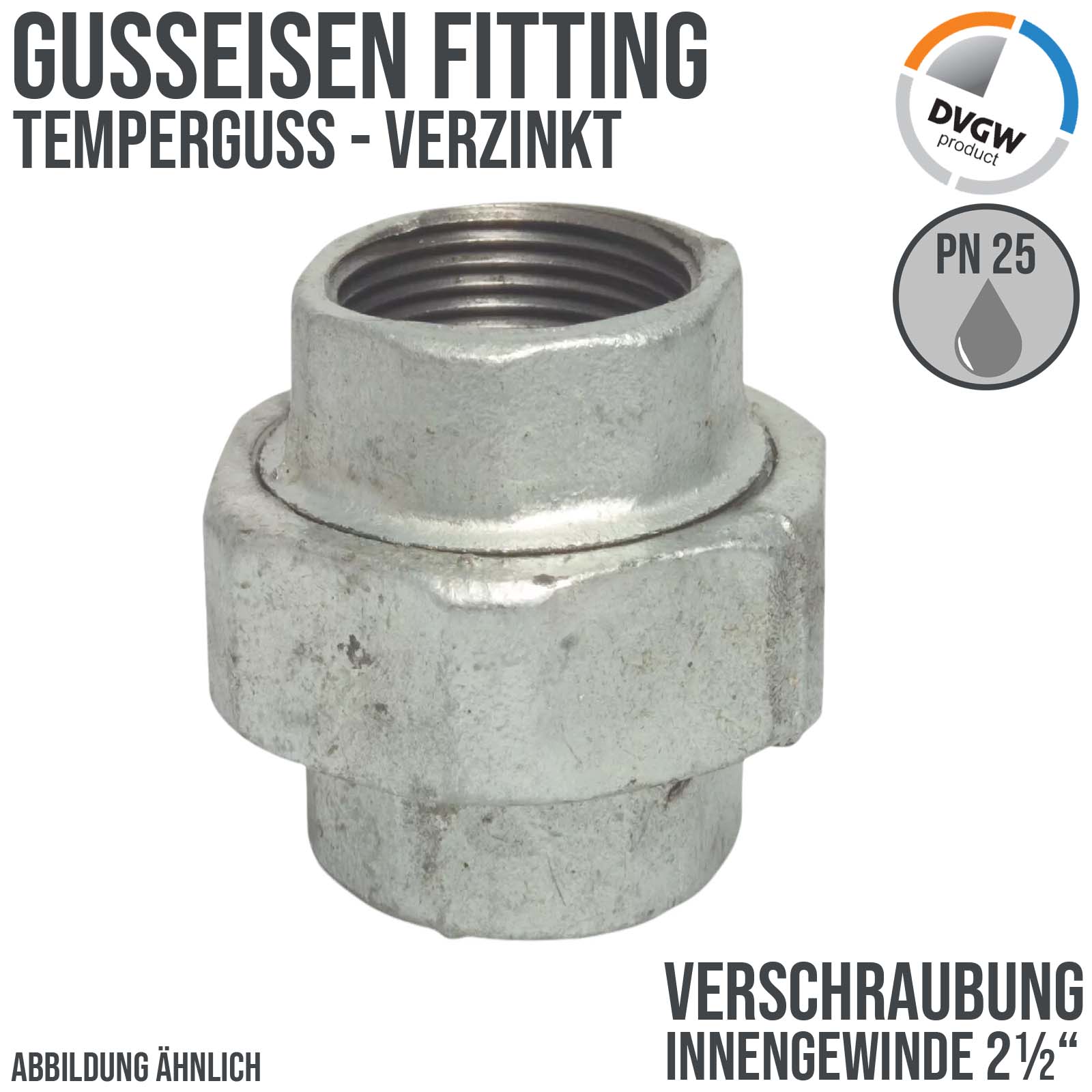 2 1/2" Gusseisen Temperguss Fitting Verschraubung Innengewinde IG DVGW PN 25 bar