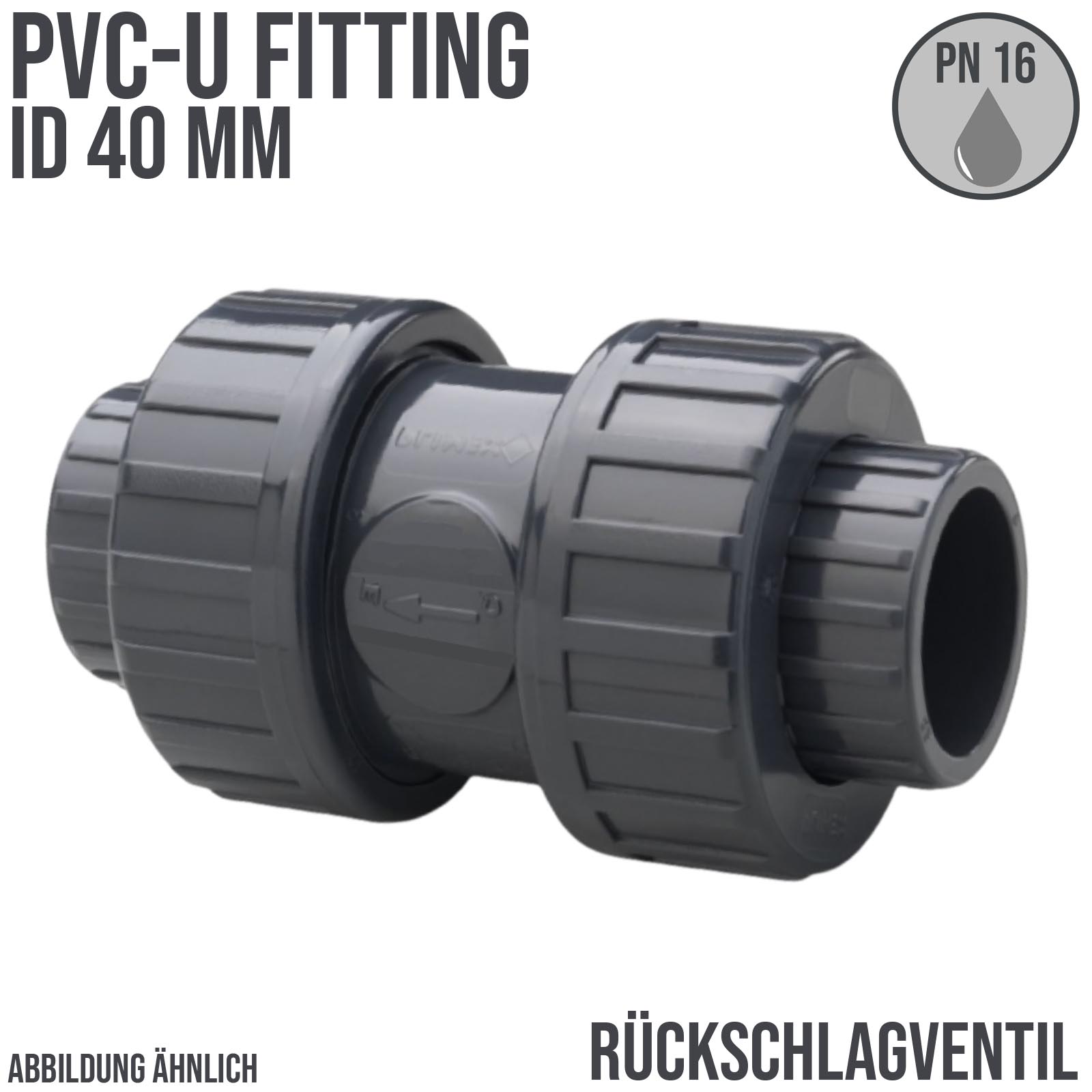 40 mm PVC Rückschlag Ventil federbelastet Klebe Muffe grau - PN 16 bar
