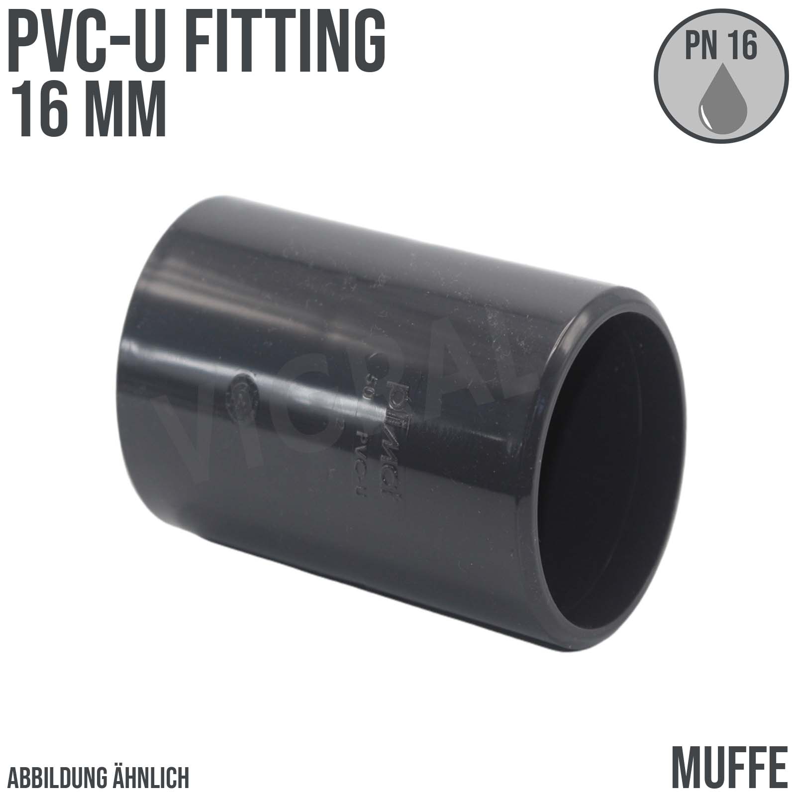 16 mm PVC Klebe Fitting Muffe Verbinder - PN 16 bar
