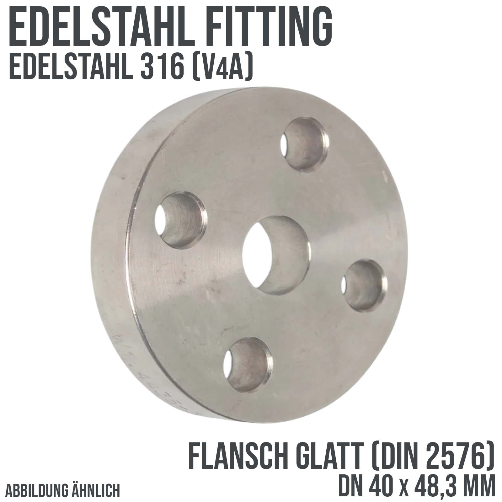 DN 40 x 48,3 mm Edelstahl Fitting V4A AISI 316 Flansch glatt x Stumpfschweißung DIN 2576 - PN 10 bar