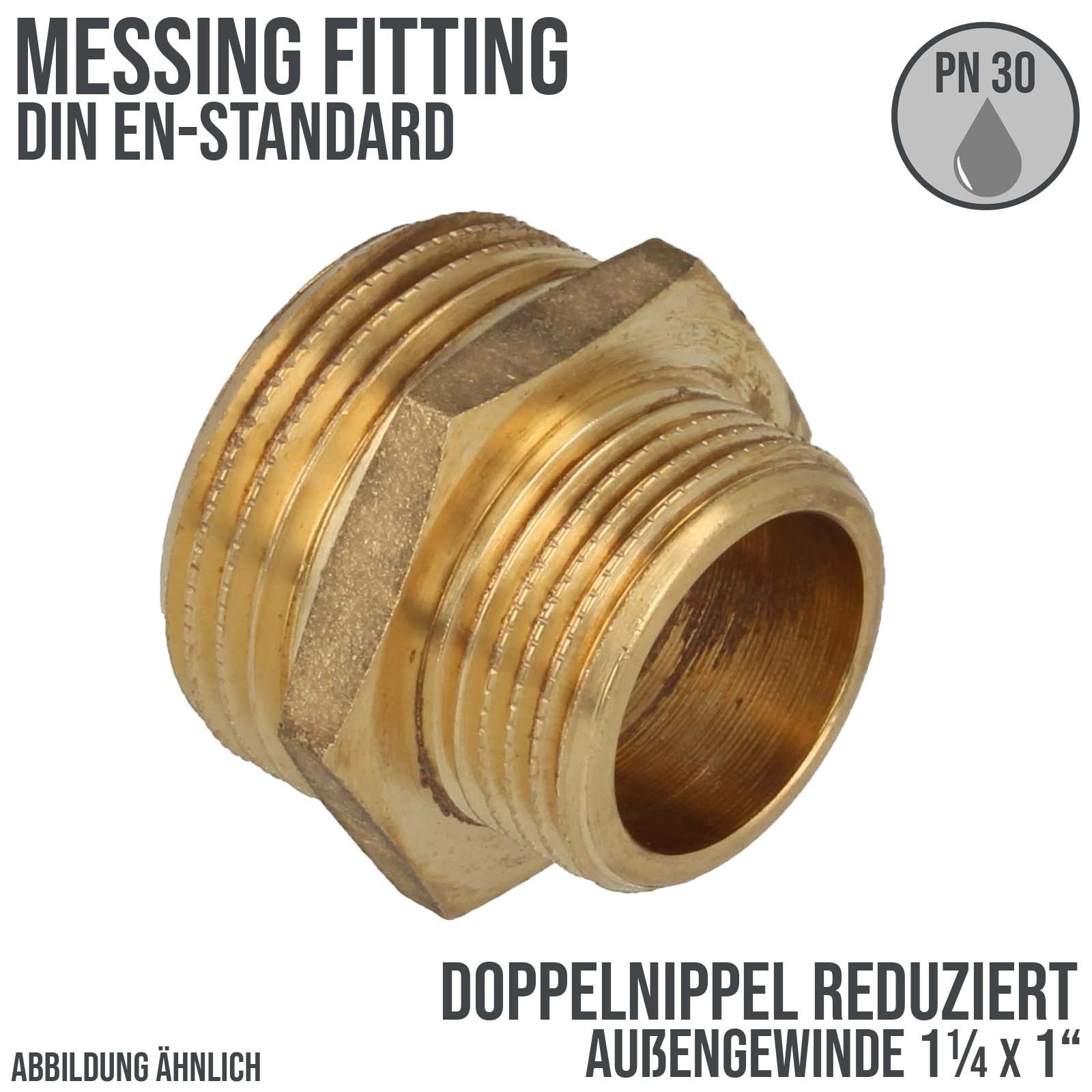 1 1/4" x 1" Doppel Nippel Reduktion Aussen x Aussengewinde AG Messing Fittings PN 30 bar
