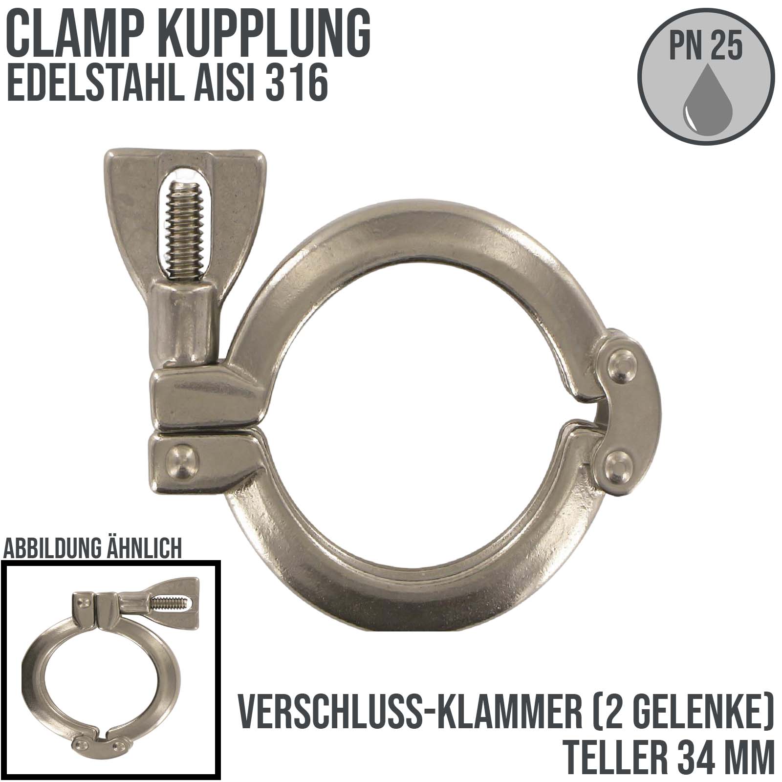 CLAMP Verschluss Klammer (2-Gelenke) Teller 34 mm - PN 25 bar