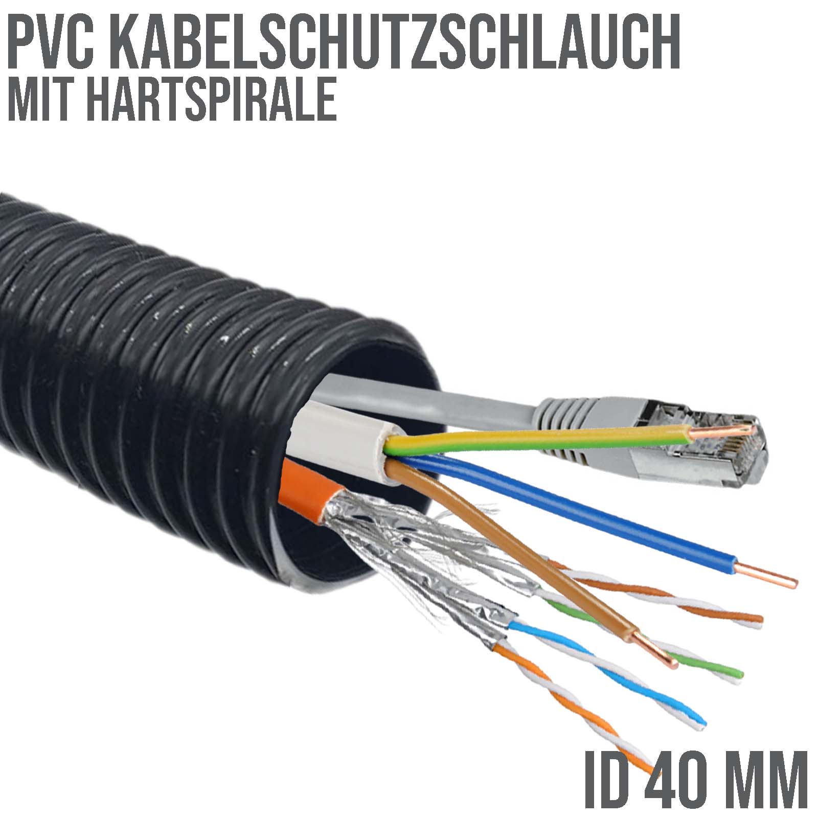 40 mm PVC Kabel Schutz Leer Spiral Schlauch Rohr Leitung Strom Wellrohr