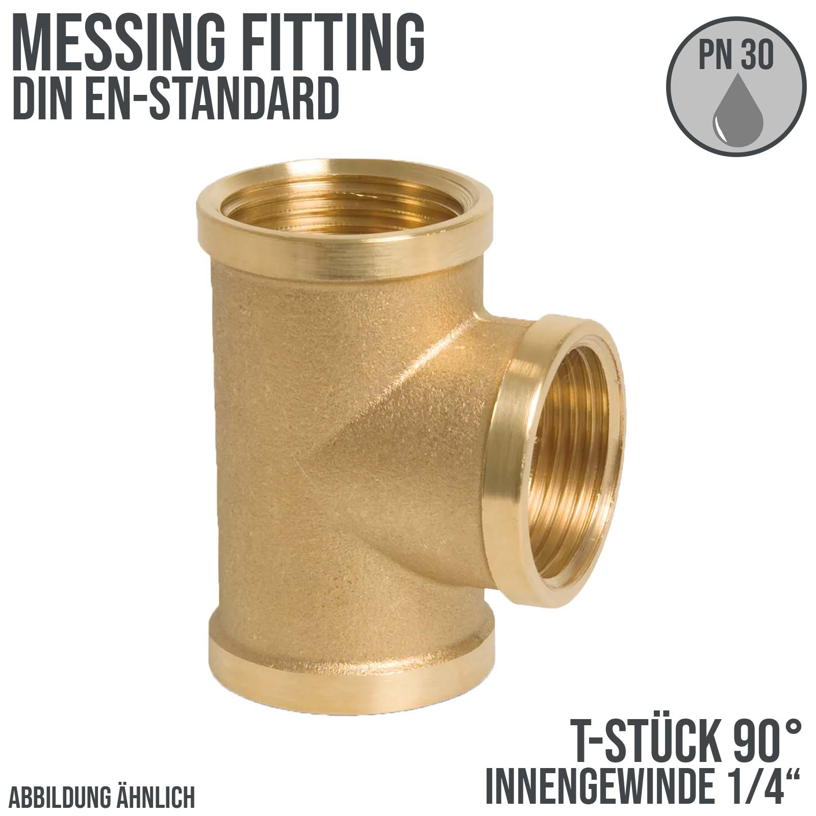 1/4" T-Stück 90° Innen x Innengewinde IG Messing Fittings PN 30 bar