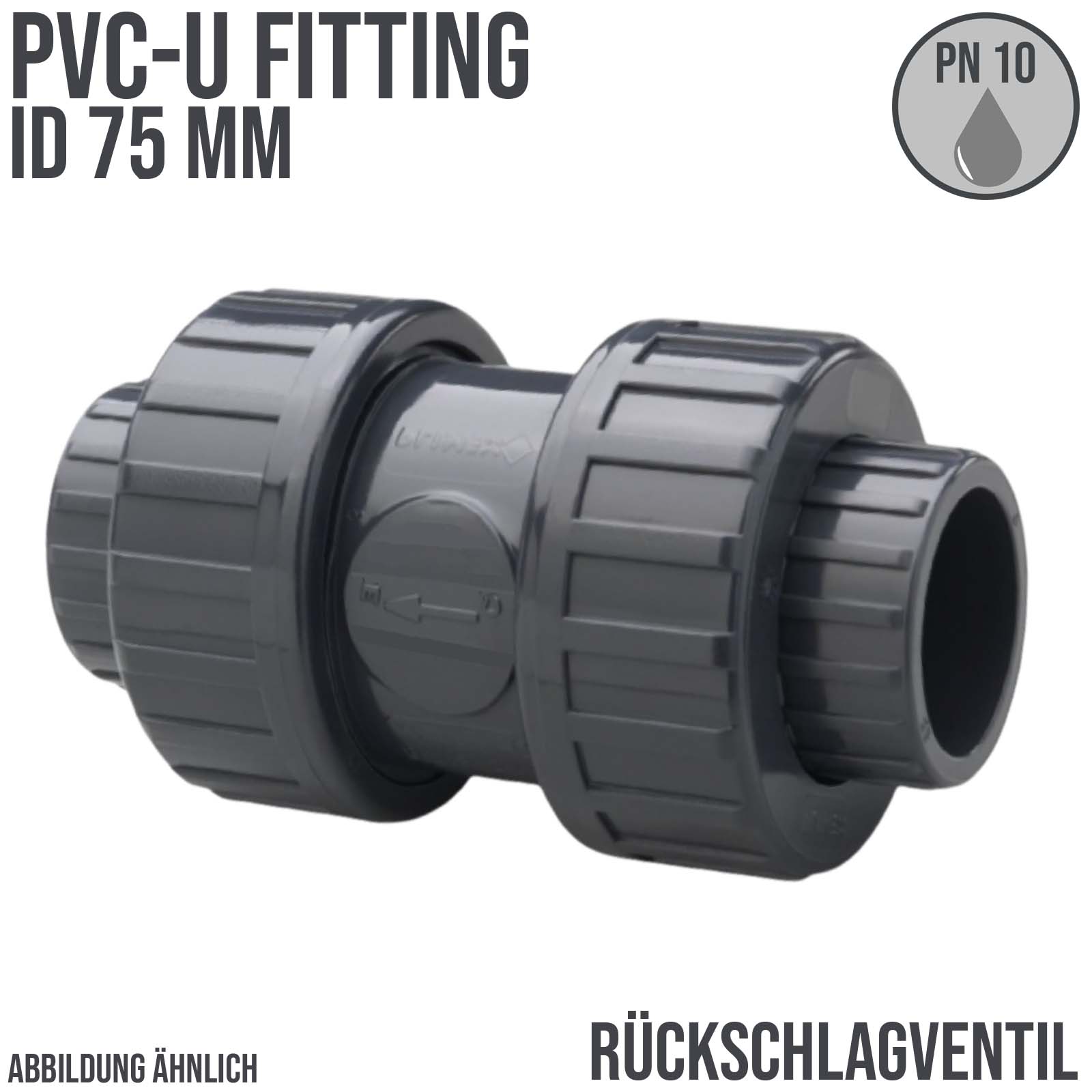 75 mm PVC Rückschlag Ventil federbelastet Klebe Muffe grau - PN 10 bar