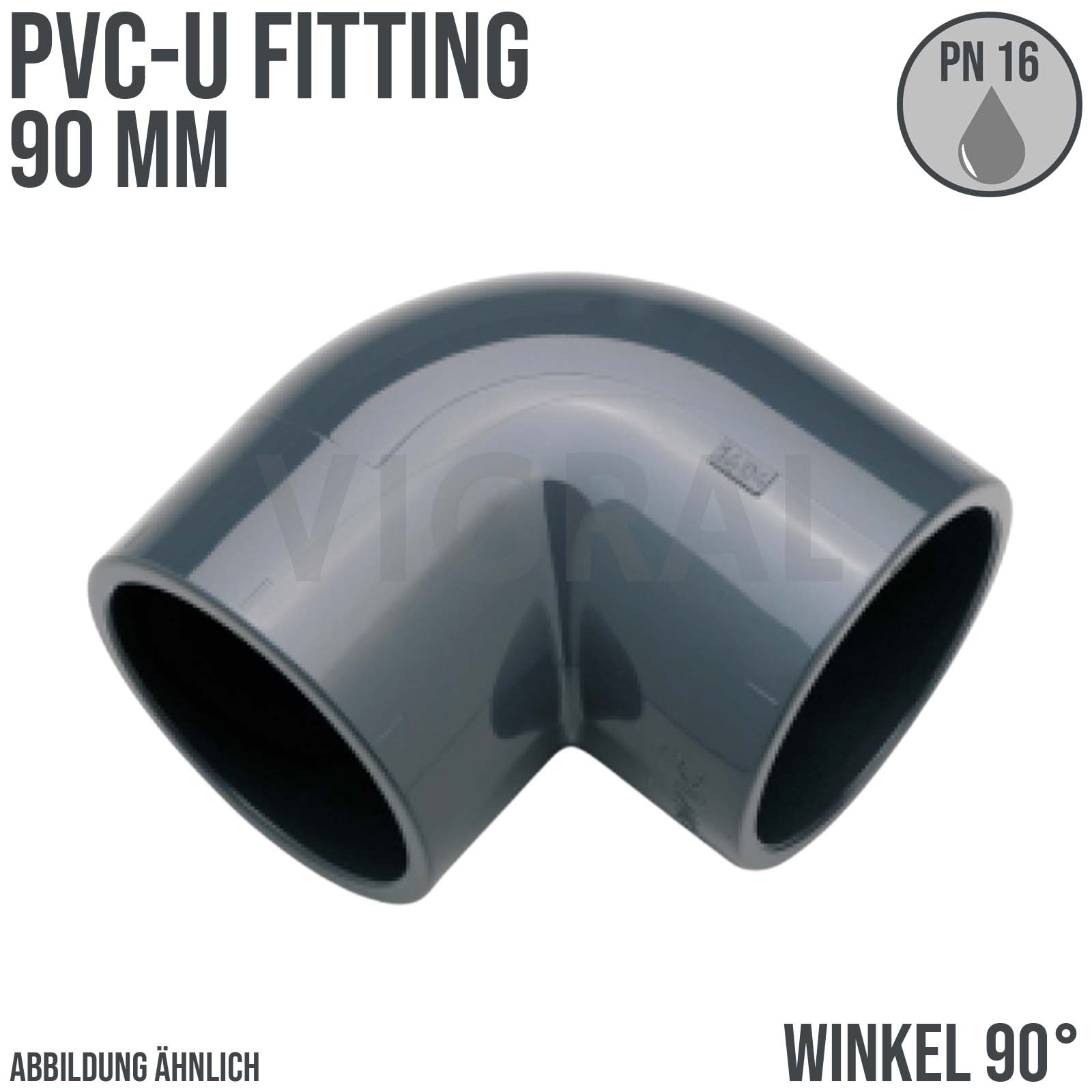 90 mm PVC Klebe Fitting Winkel 90° Muffe Verbinder - PN 16 bar