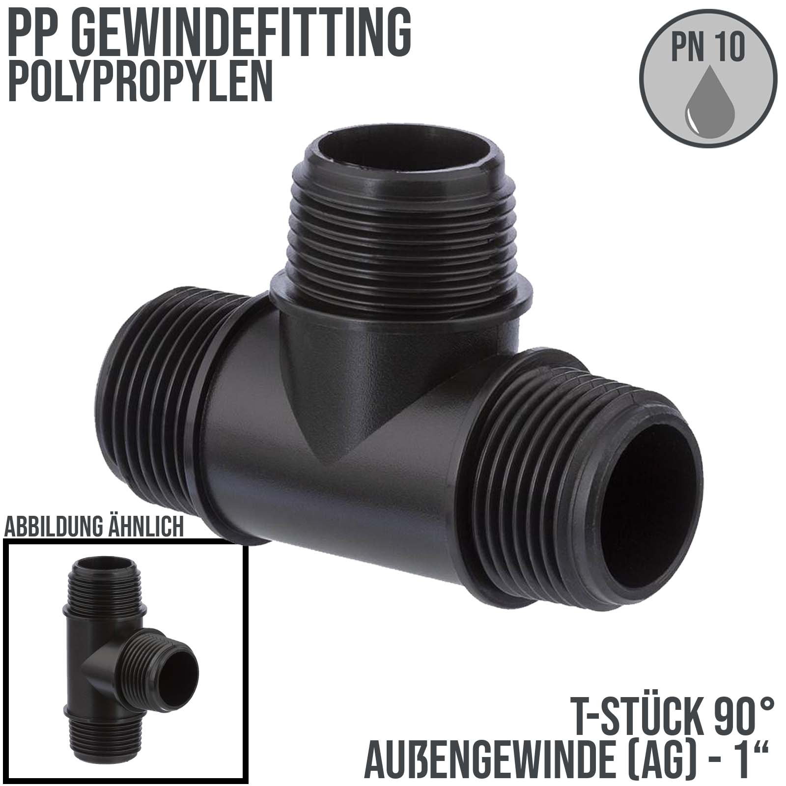 1 " PP Gewinde Fitting T-Stück 90° schwarz Außen x Außengewinde IG Polypropylen - PN 10 bar