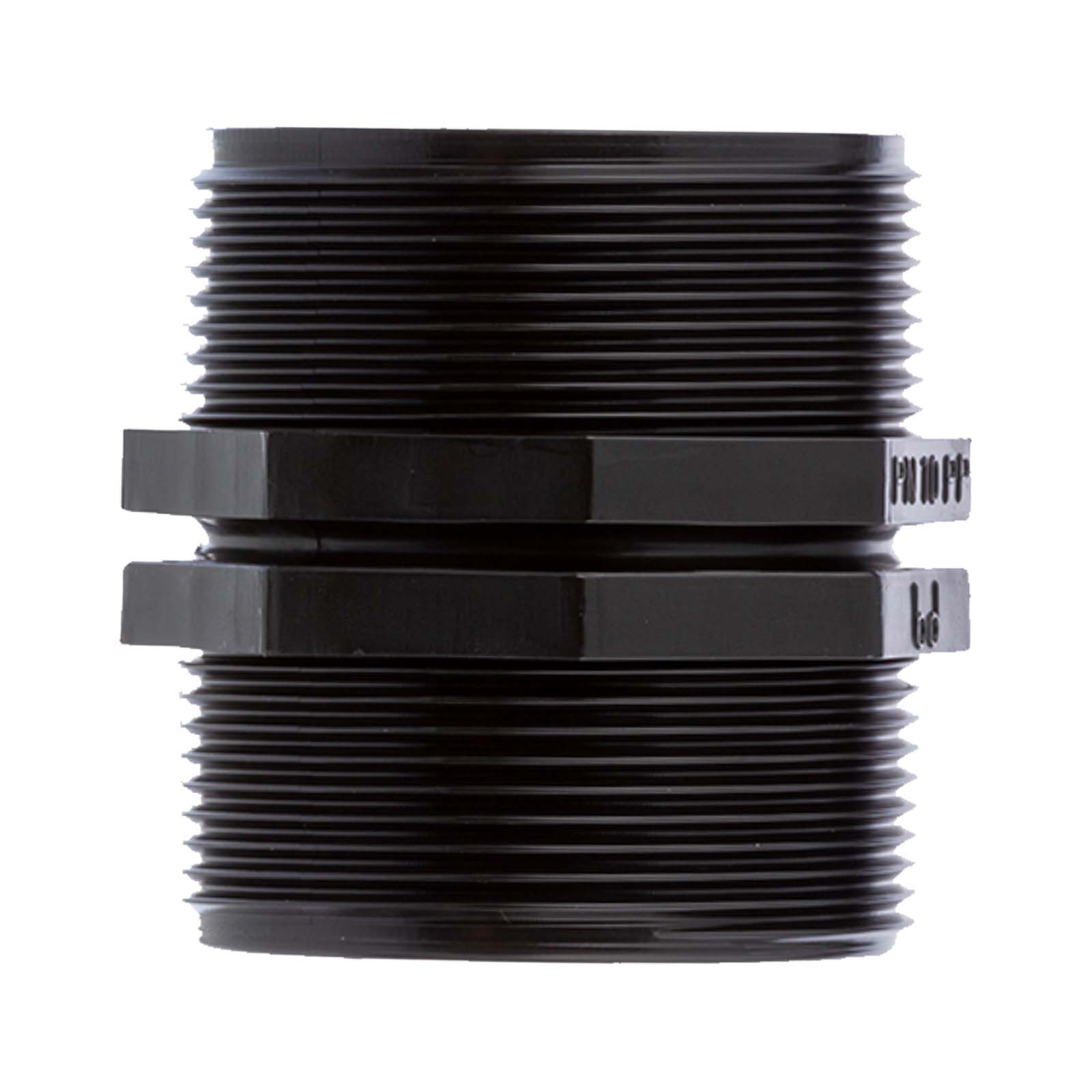 2" PP Gewinde Fitting Doppel Nippel schwarz Außengewinde AG Polypropylen - PN 10 bar