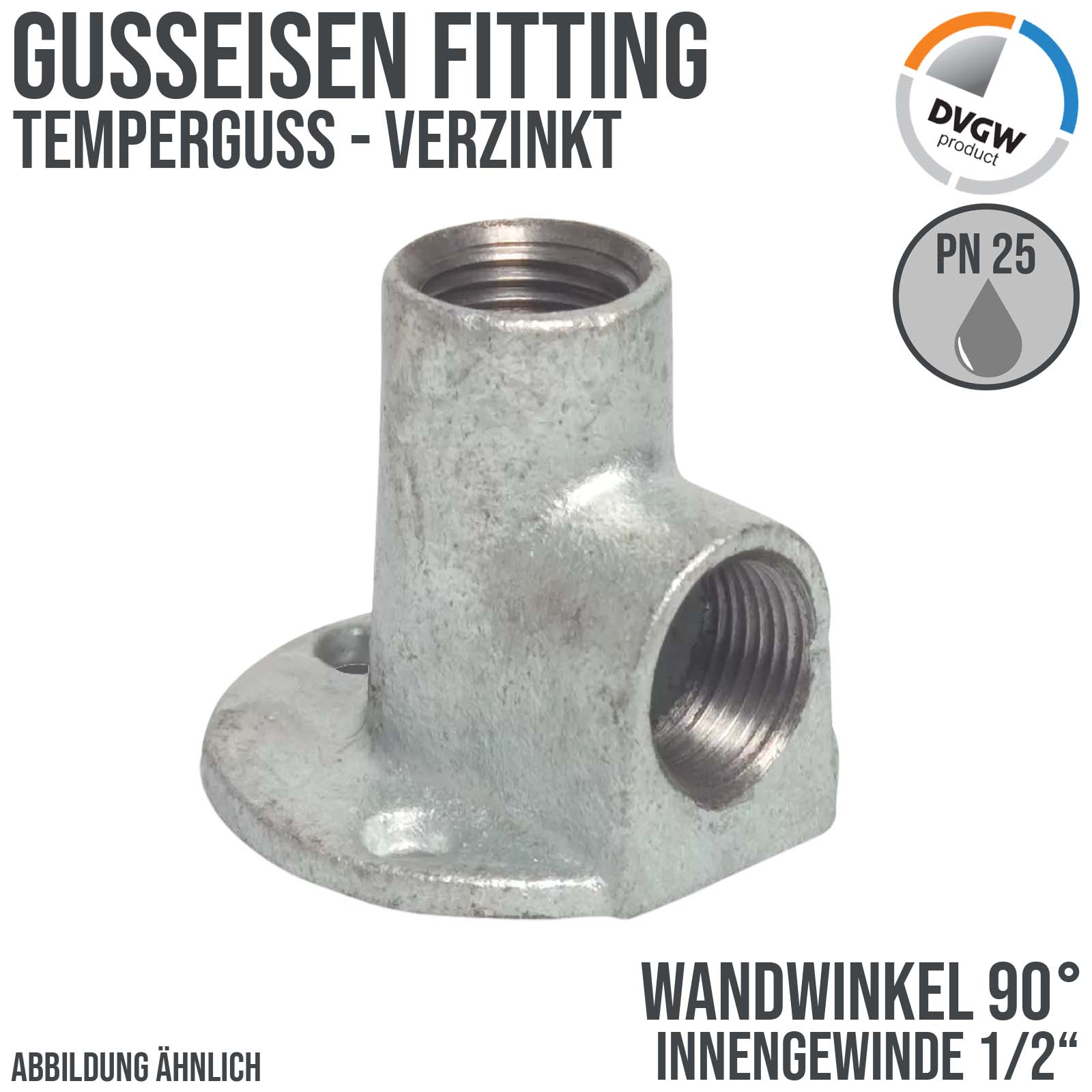 1/2" Gusseisen Temperguss Fitting Wandwinkel 90° Innengewinde IG DVGW PN 25 bar