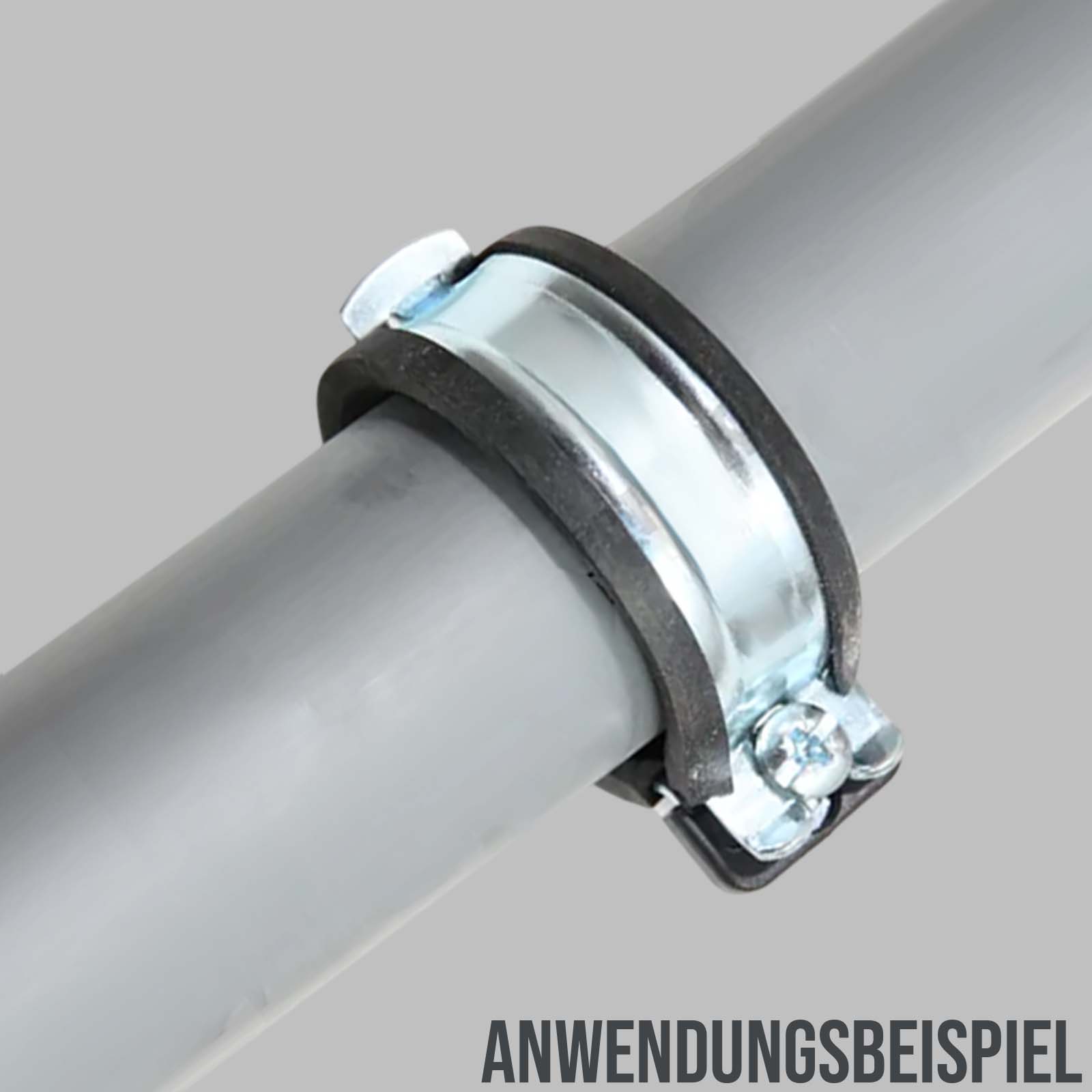 198 - 207mm Rohr Schraub Schelle Klemme mit Gummieinlage M8 M10 2-teilig Edeltahl AISI 316 DIN 4109