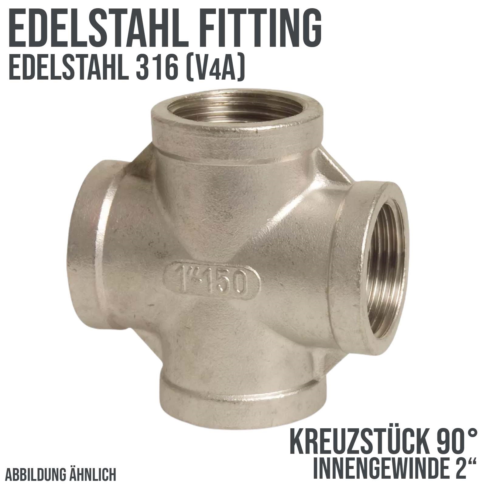 2" Edelstahl Fitting V4A AISI 316 Kreuzstück 90° Innengewinde IG - PN 16 bar