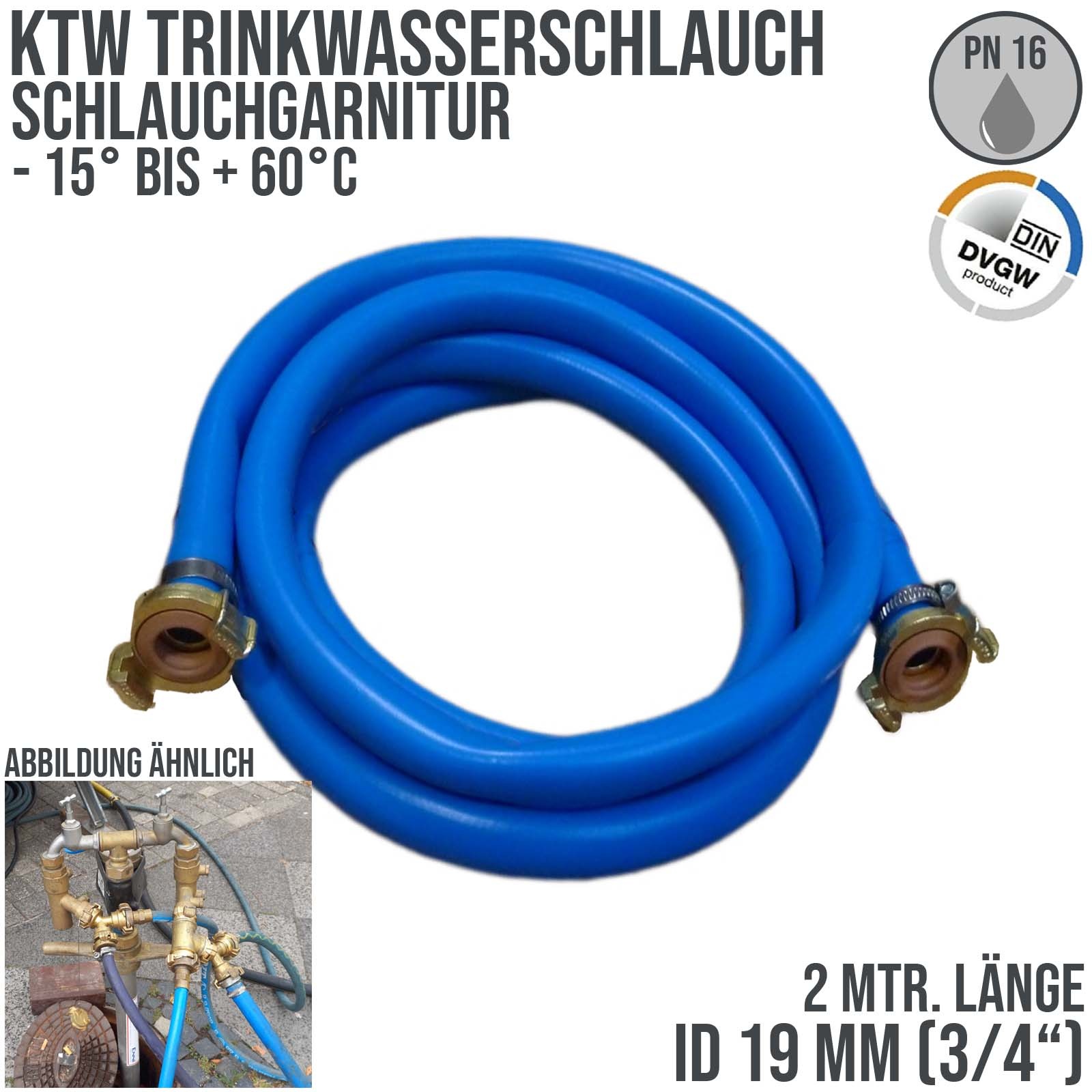 19 mm 3/4" Zoll TPE Trinkwasser Garnitur GEKA-Schnellkupplung Kirmes Schlauch KTW DVGW PN15 bar - 2 m