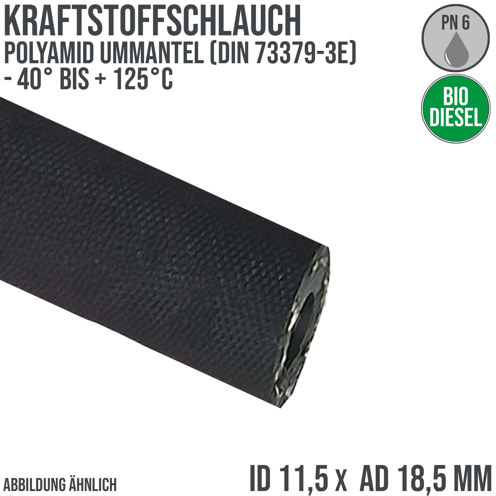 11,5 x 18,5 mm Kraftstoff Benzin Öl Bio Raps RME Schlauch schwarz DIN 73379 - PN 6 bar - 20m