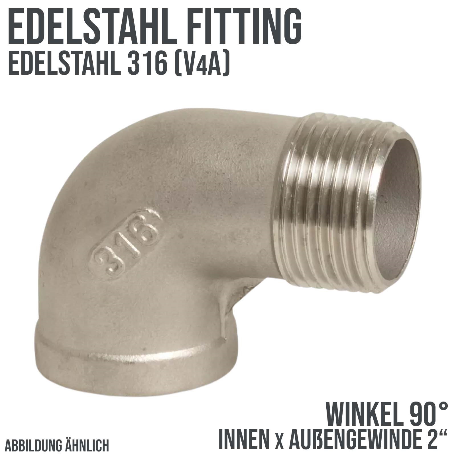 2" Edelstahl Fitting V4A AISI 316 Winkel 90° Innen x Außengewinde IG x AG - PN 16 bar