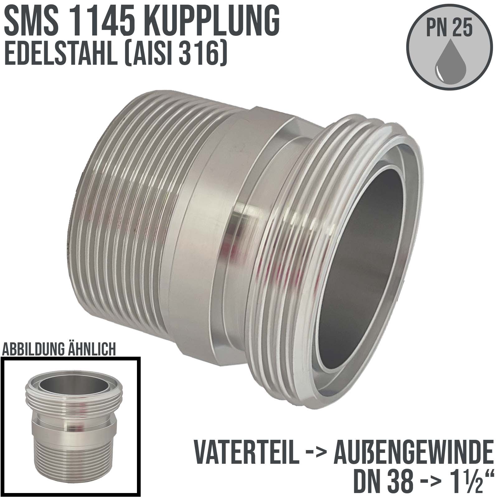 DN 38 SMS Kupplung 1145 Vaterteil VT Außengewinde BSPP 1 1/2" Zoll - PN 25 bar