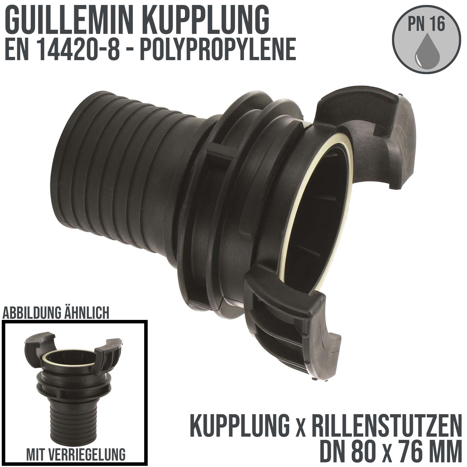 DN 80 Guillemin Kupplung Verriegelung Rillen Stutzen Tülle 76 mm Polypropylene (PP) - PN 16 bar