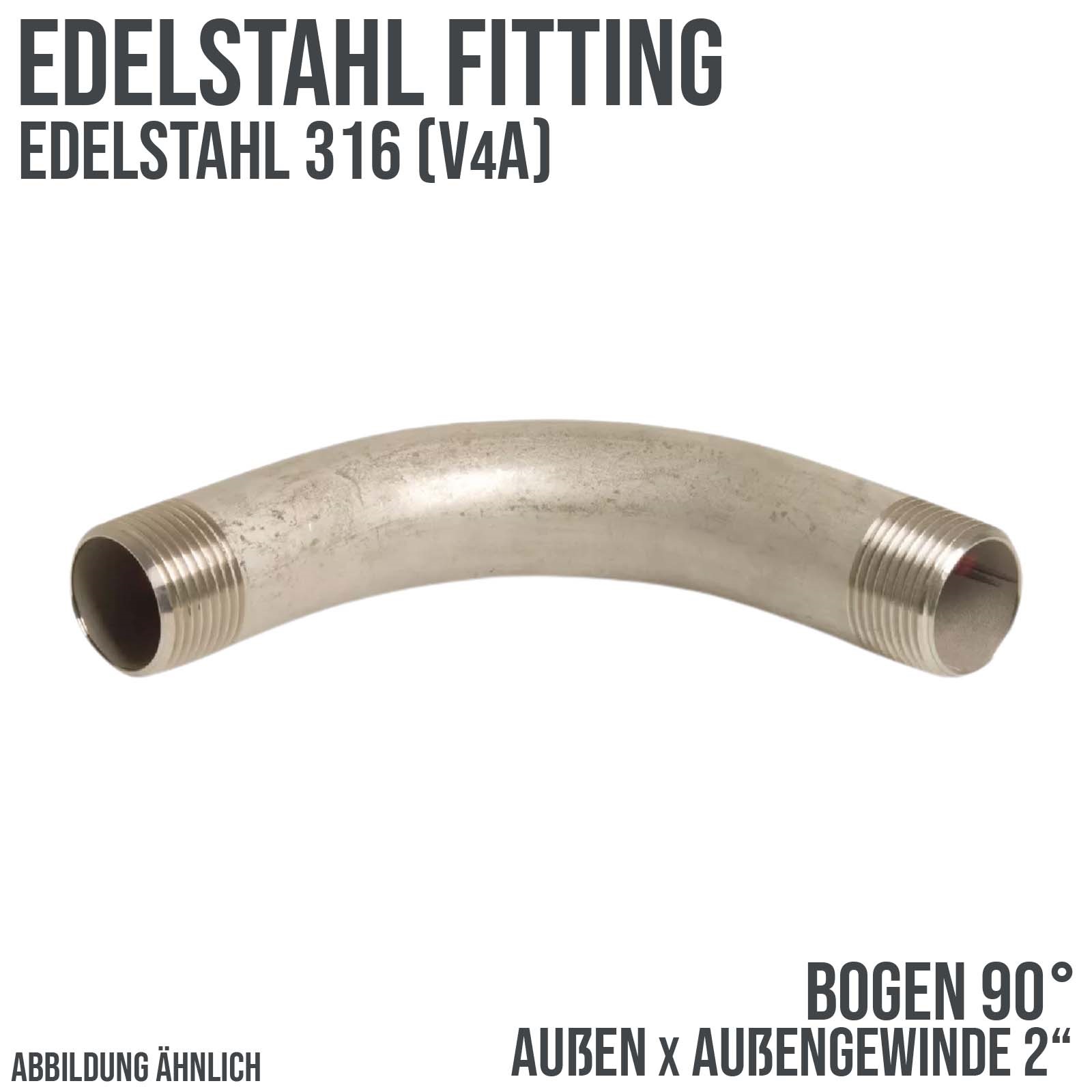 2" Edelstahl Fitting V4A AISI 316 Bogen 90° Außengewinde AG x AG - PN 10 bar