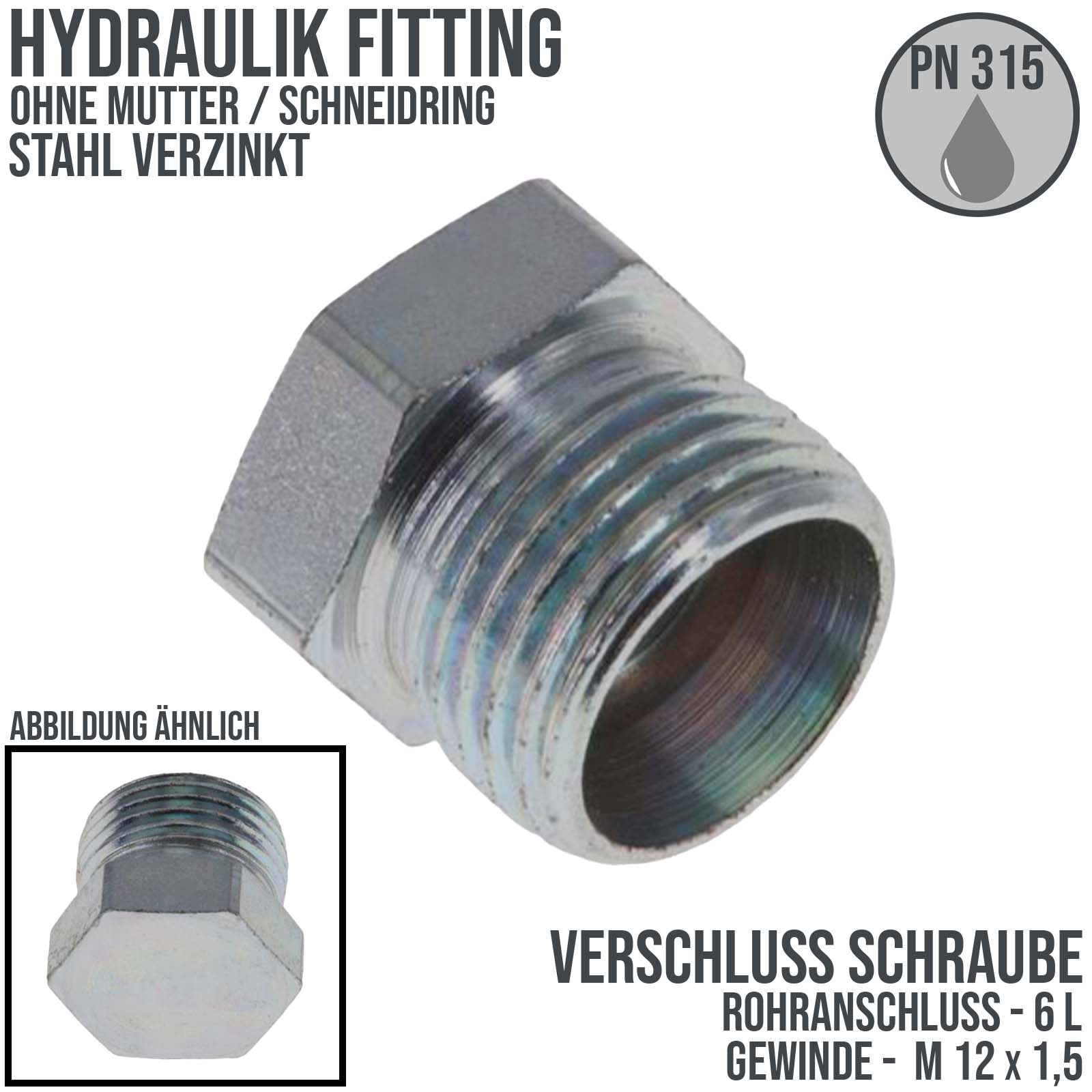 Hydraulik Verschraubung Verschluss Schraube 6 L  (M 12 x1,5) ohne Mutter / Schneidring