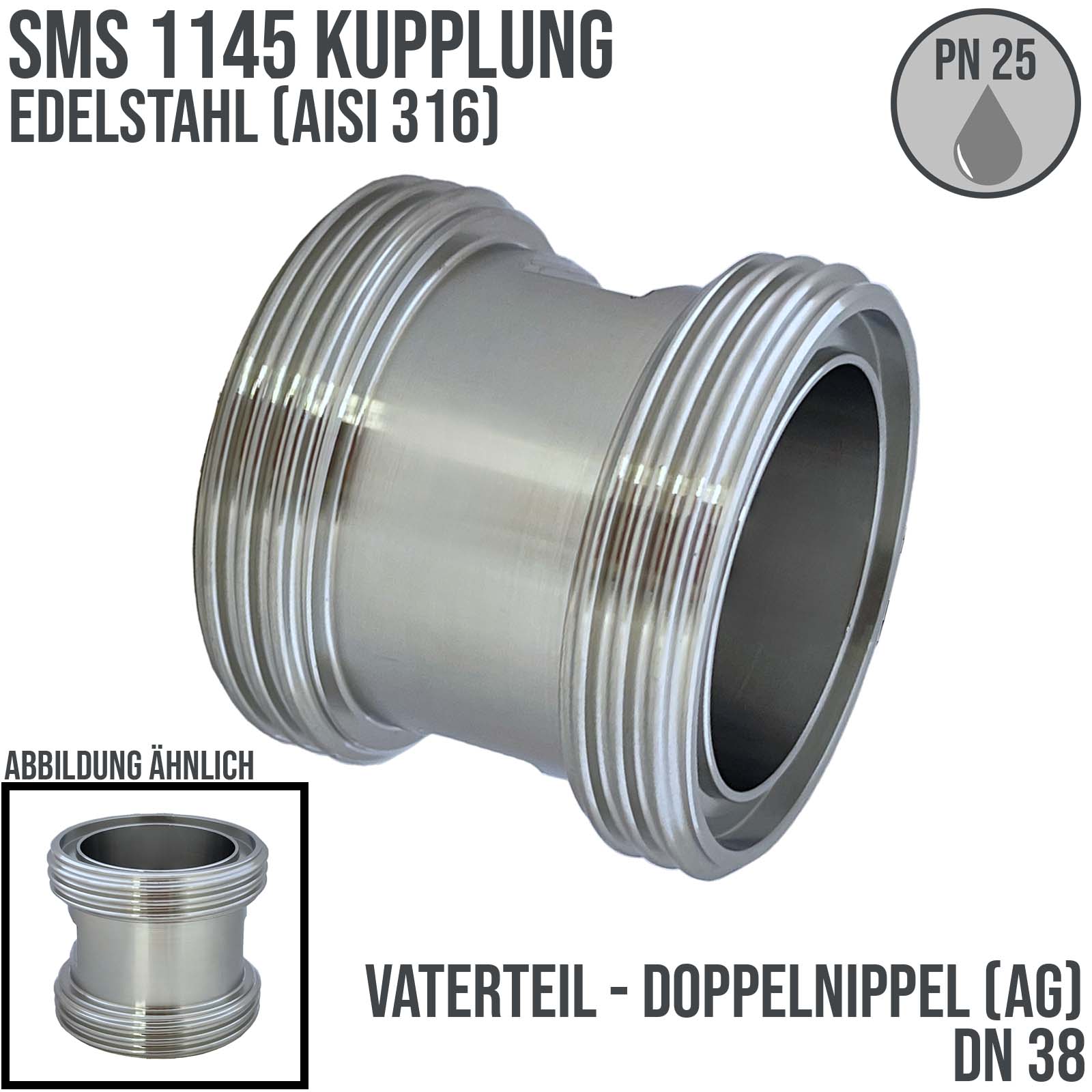 DN 38 SMS Kupplung 1145 Vaterteil VT Außengewinde Doppelnippel - PN 25 bar