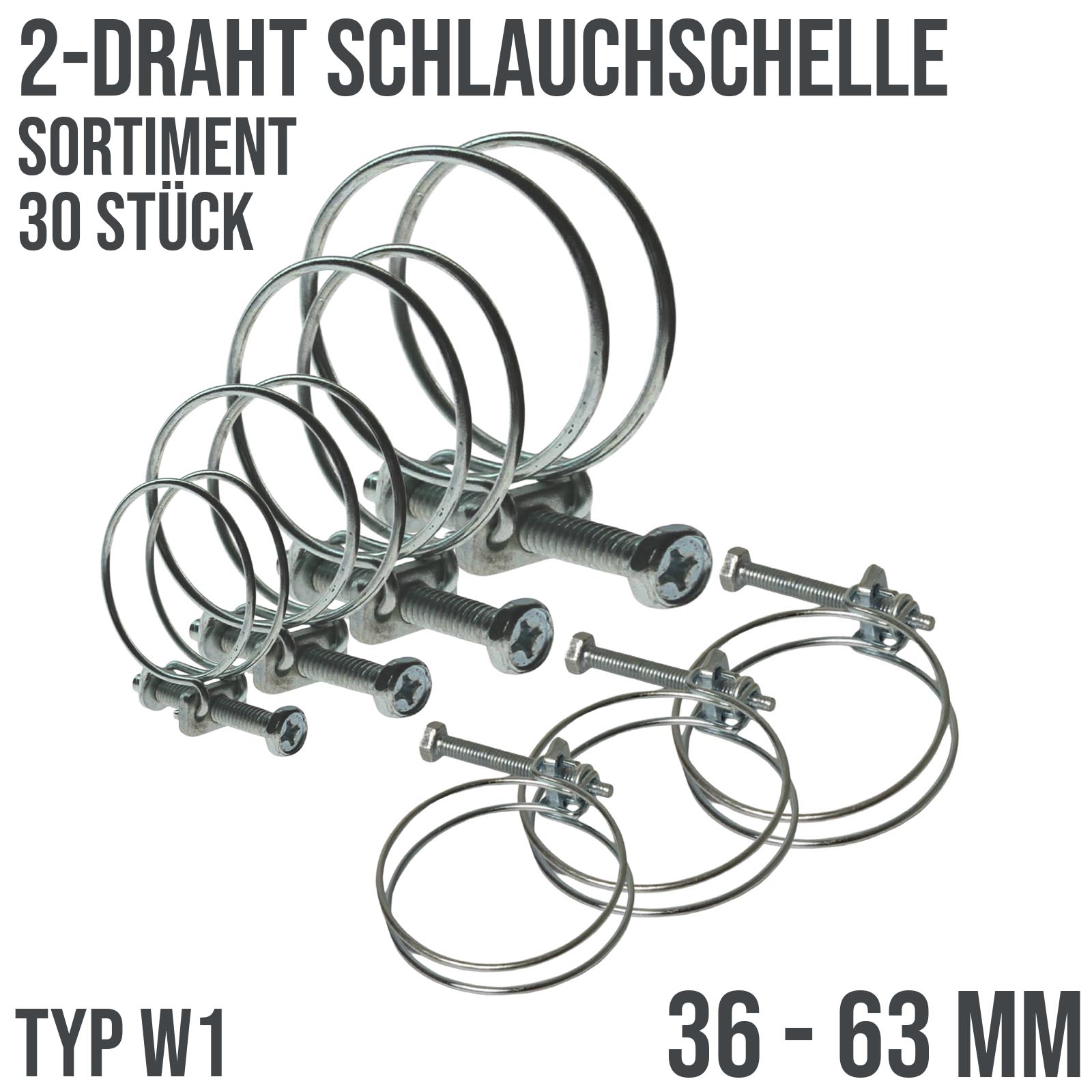 Drahtschelle Schlauchschelle W1 36-63mm Sortiment - 30 Stück
