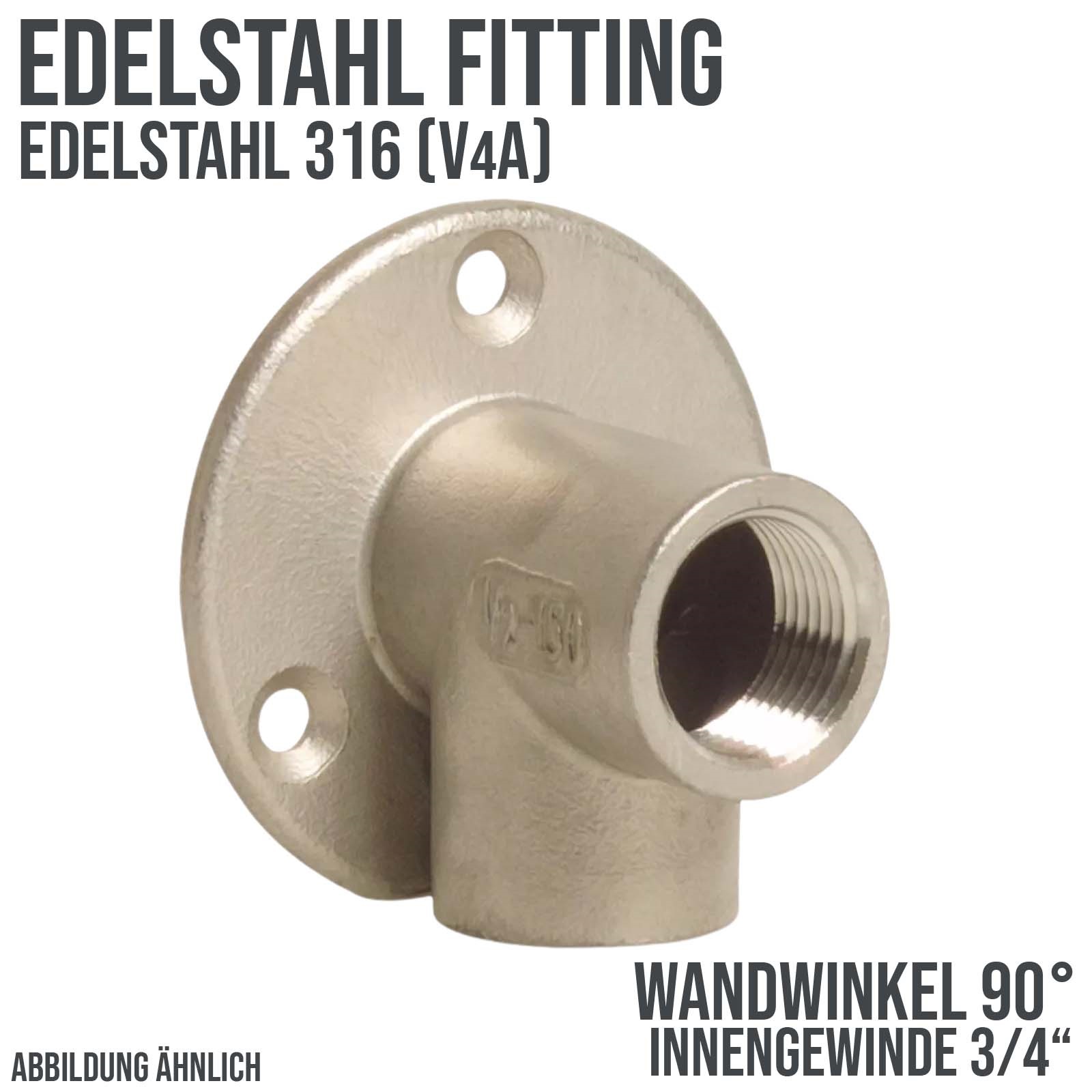3/4" Edelstahl Fitting V4A AISI 316 Wandwinkel 90° Innengewinde IG - PN 50 bar