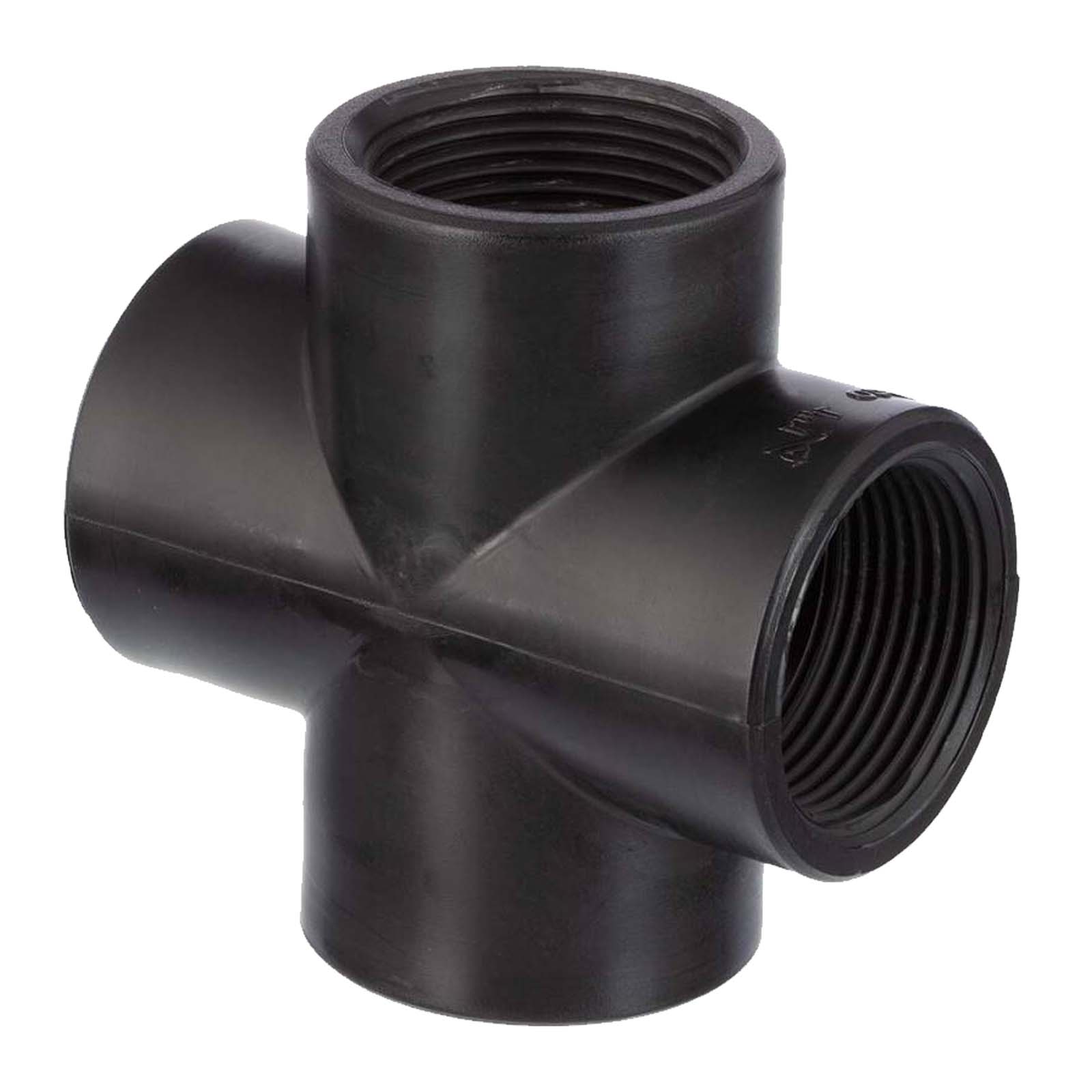 1 1/2 " PP Gewinde Fitting Kreuz schwarz Innen x Innengewinde IG Polypropylen - PN 10 bar